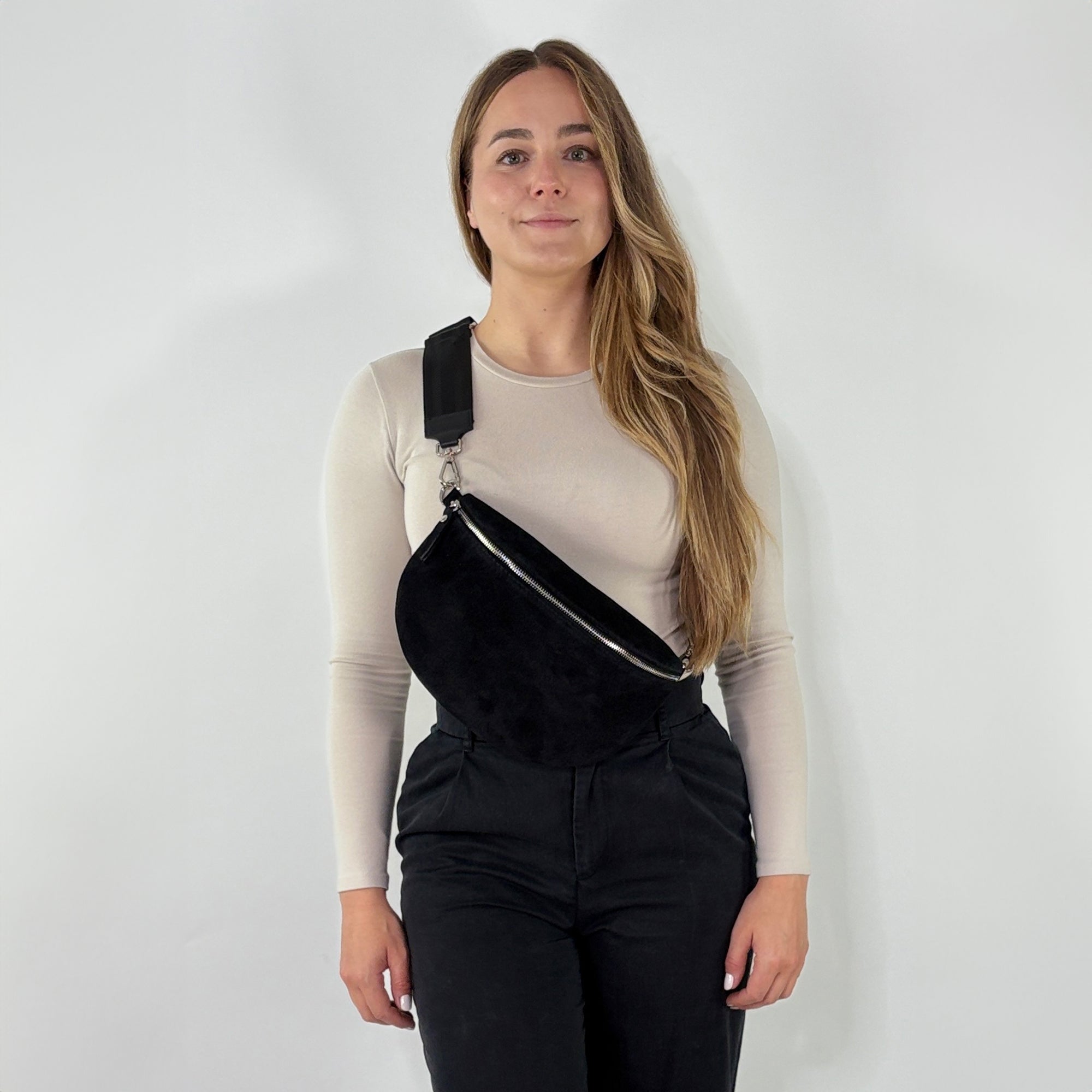 lepelou - leder - Bauchtasche - VALENTINA Wildleder Bauchtasche schwarz – Large - LPBVALSCHL8