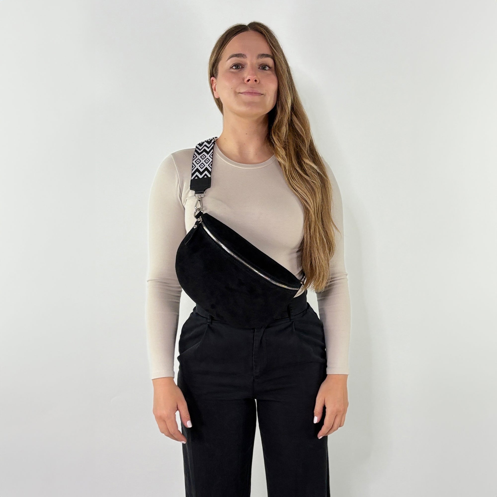 lepelou - leder - Bauchtasche - VALENTINA Wildleder Bauchtasche schwarz – Large - LPBVALSCHL8