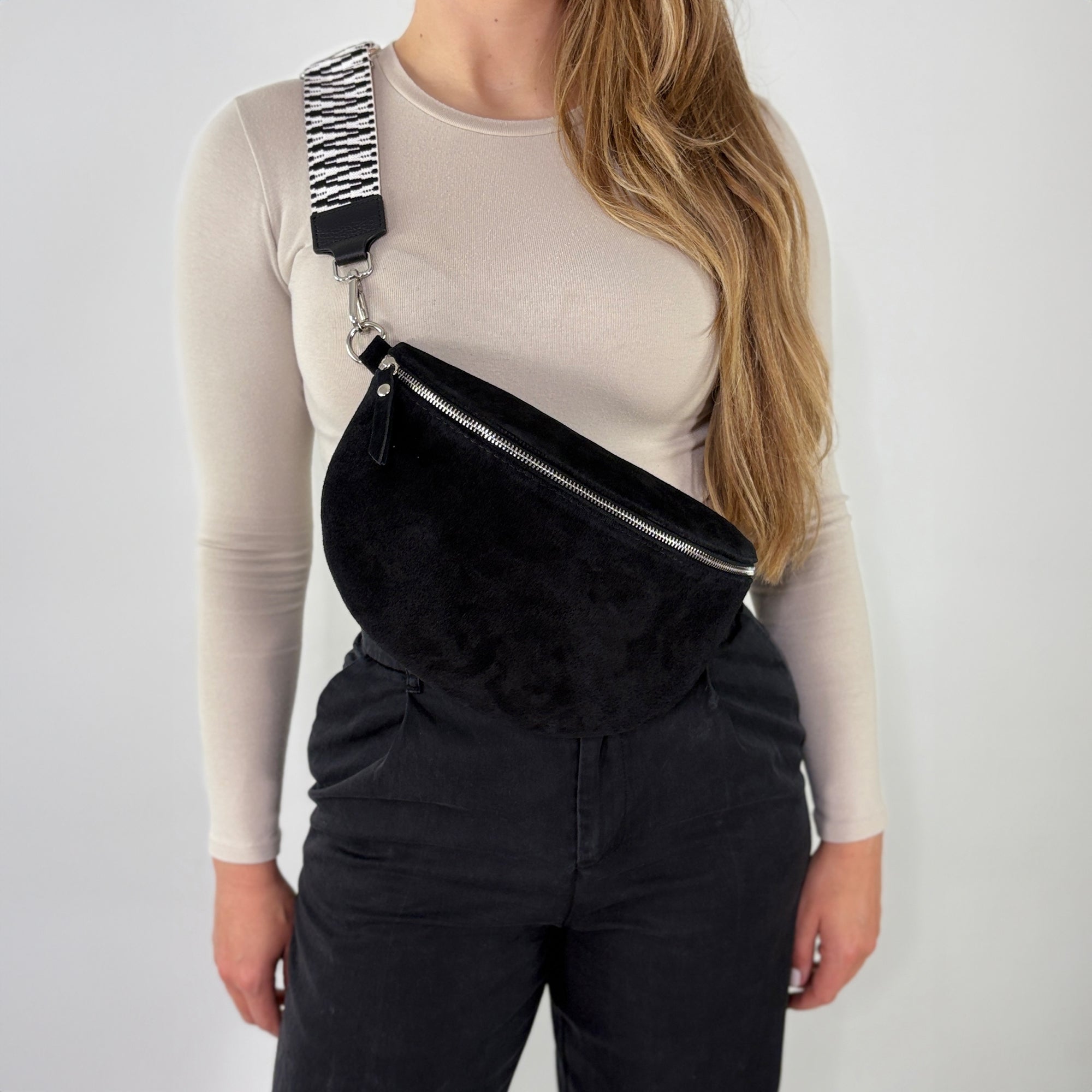 lepelou - leder - Bauchtasche - VALENTINA Wildleder Bauchtasche schwarz – Large - LPBVALSCHL8