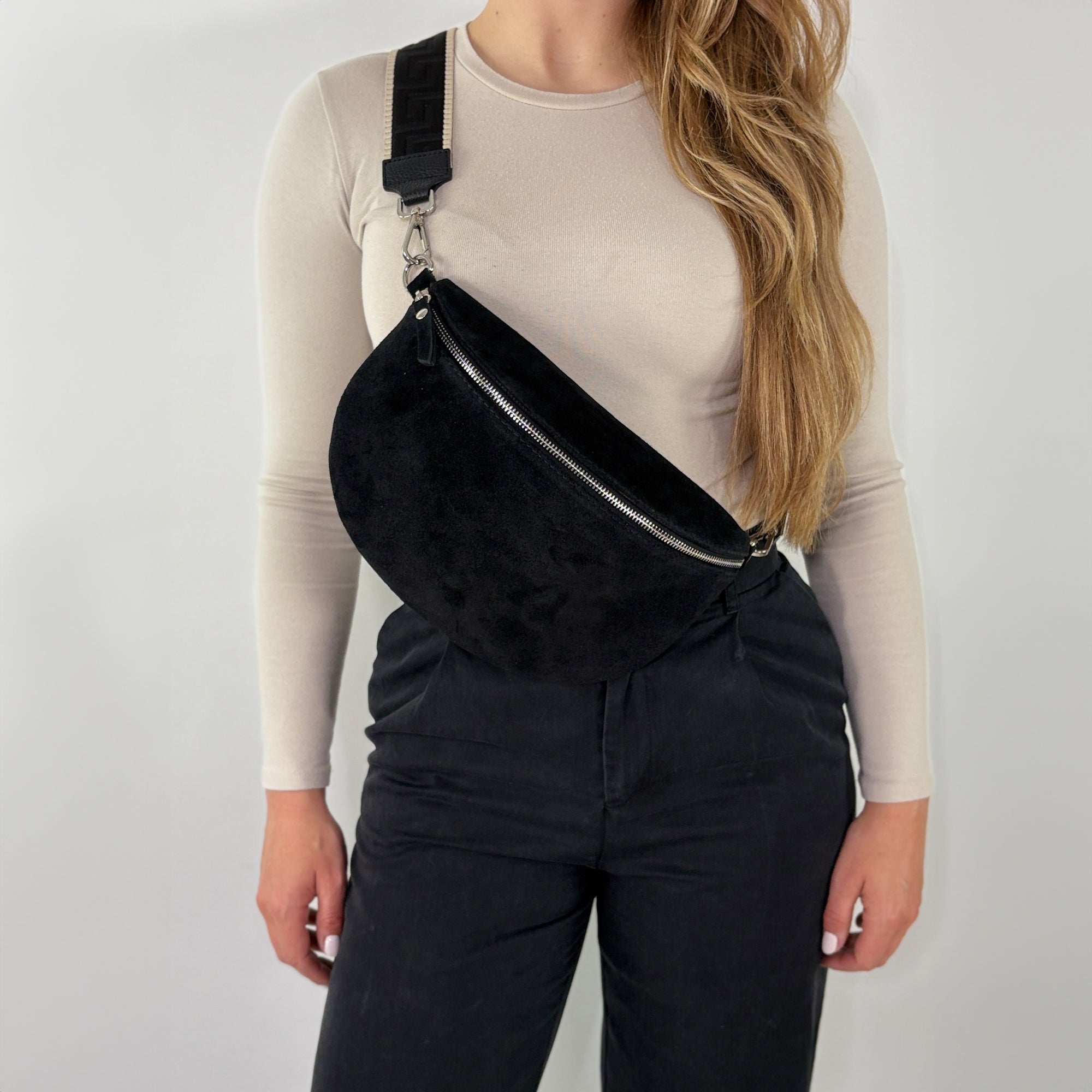 lepelou - leder - Bauchtasche - VALENTINA Wildleder Bauchtasche schwarz – Large - LPBVALSCHL8