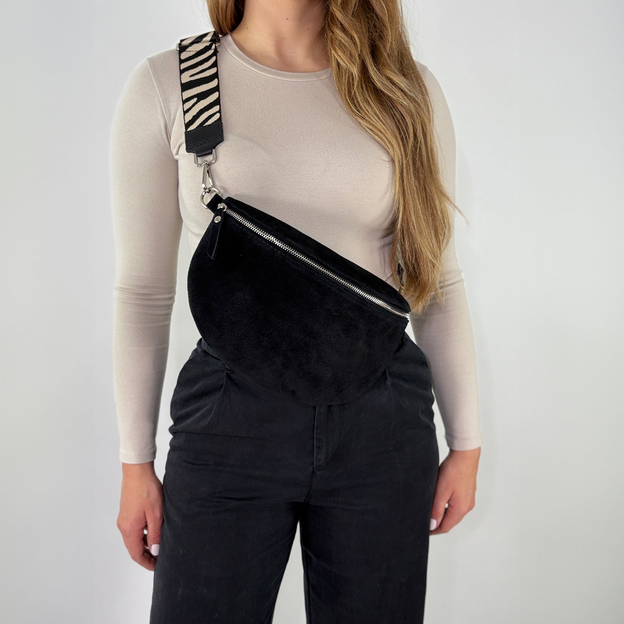 lepelou - leder - Bauchtasche - VALENTINA Wildleder Bauchtasche schwarz – Large - LPBVALSCHL8