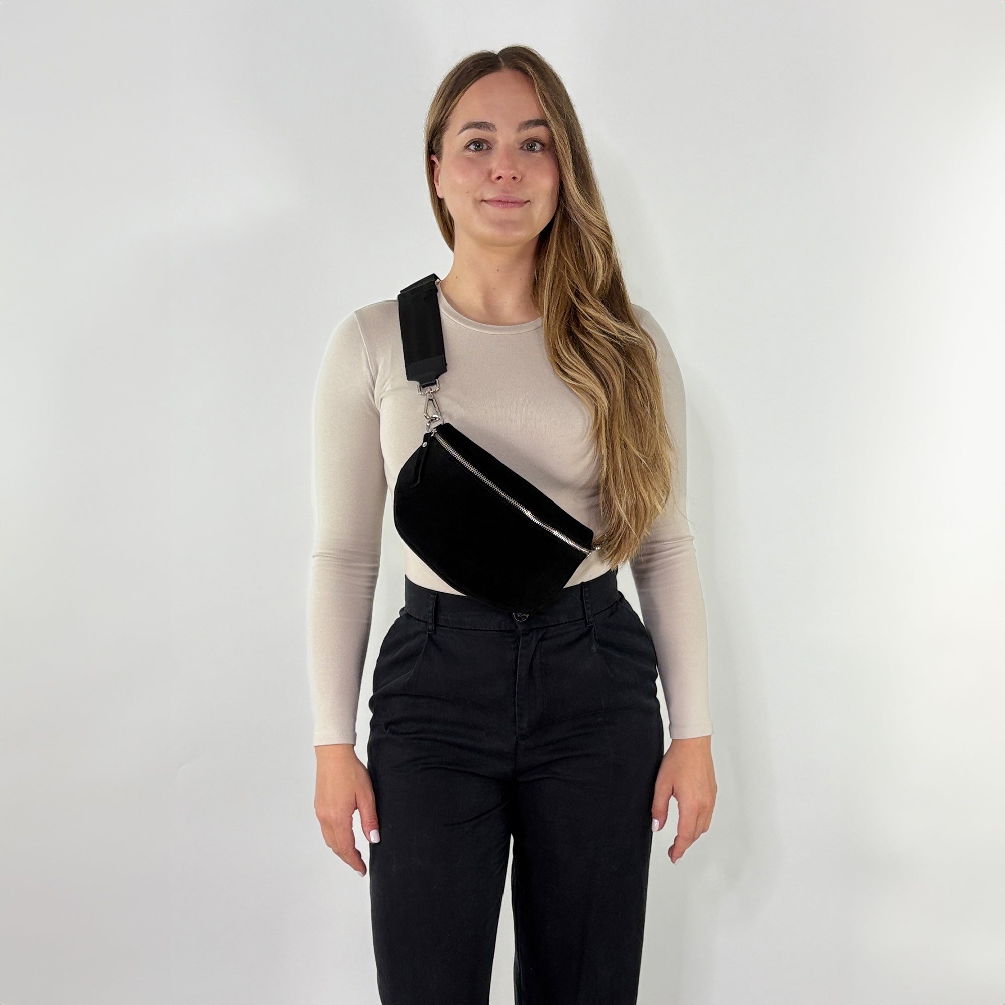 lepelou - leder - Bauchtasche - VALENTINA Wildleder Bauchtasche schwarz – Medium - LPBVALSCHM