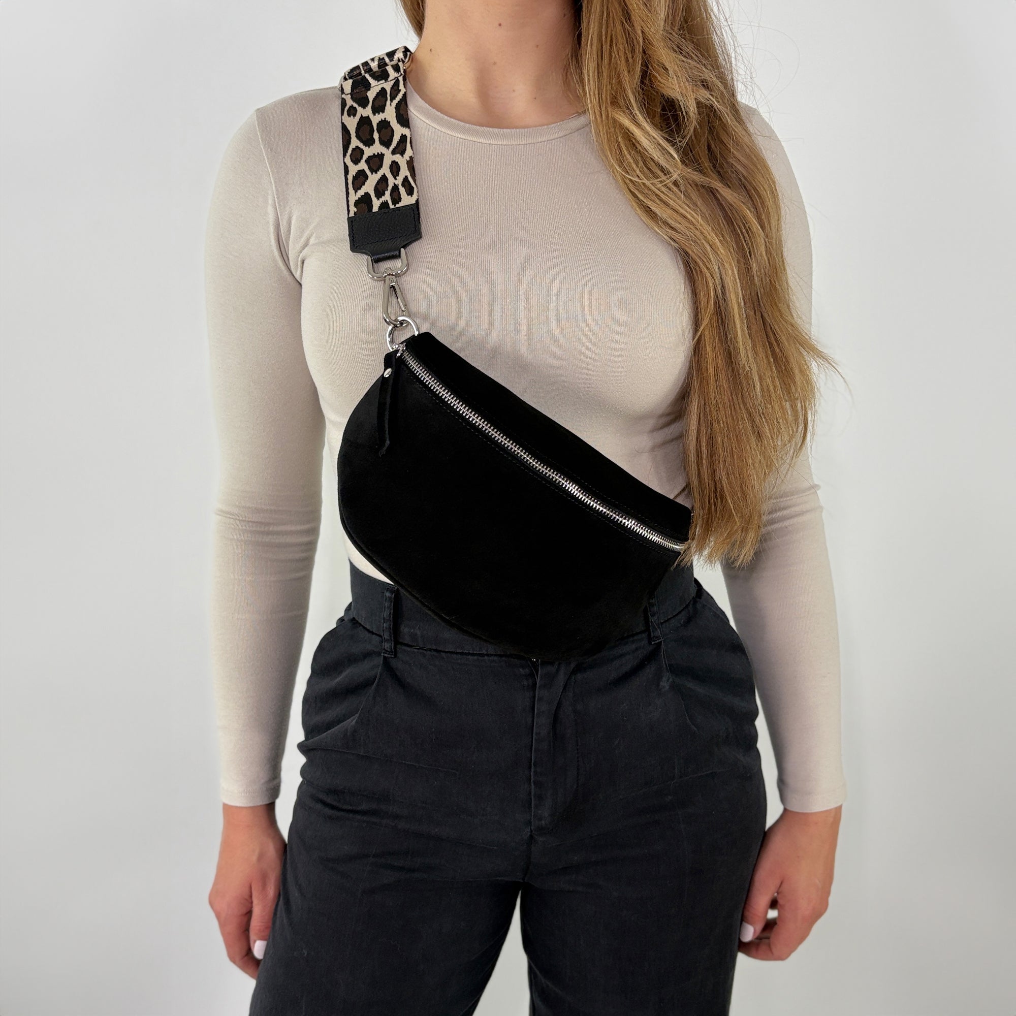 lepelou - leder - Bauchtasche - VALENTINA Wildleder Bauchtasche schwarz – Medium - LPBVALSCHM