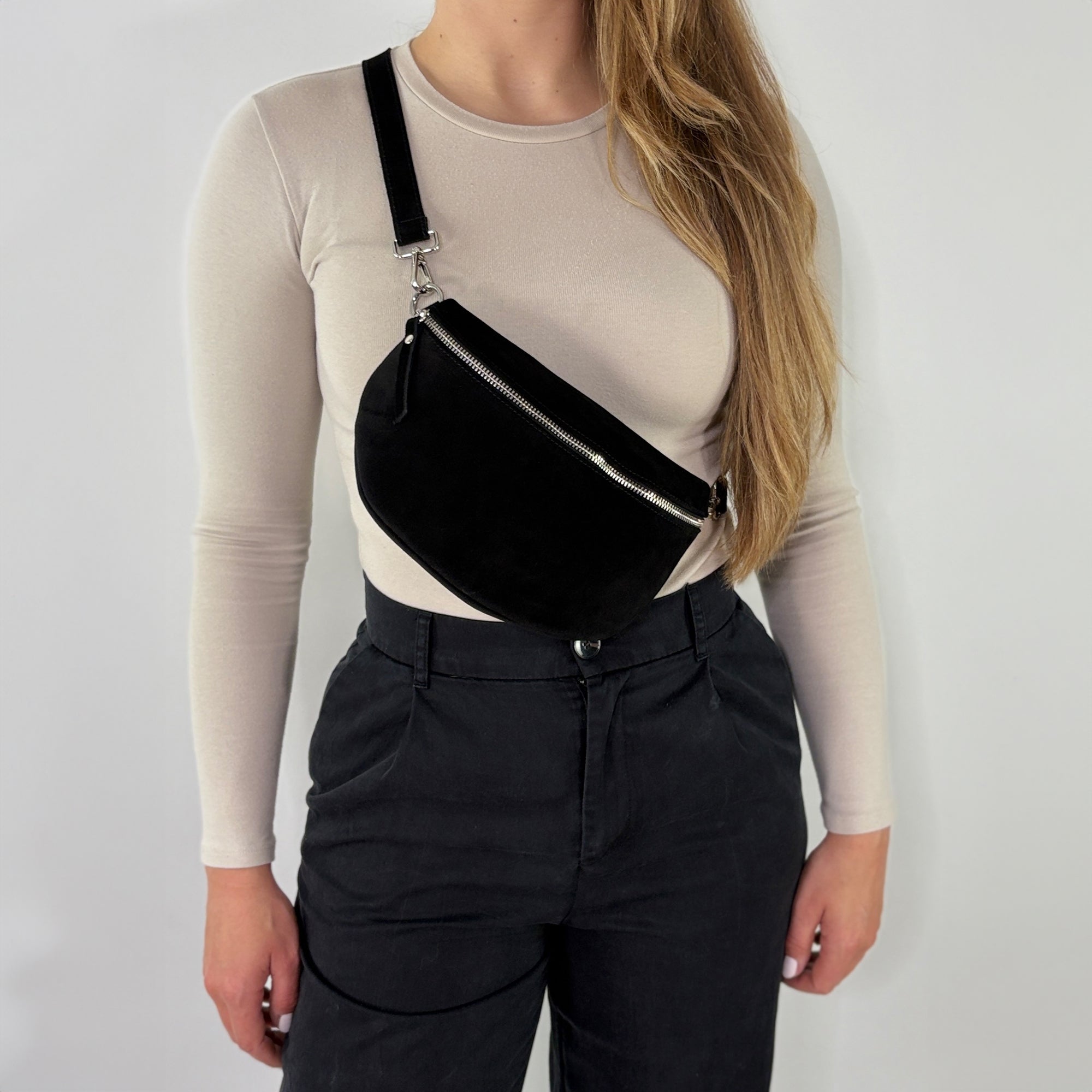 lepelou - leder - Bauchtasche - VALENTINA Wildleder Bauchtasche schwarz – Medium - LPBVALSCHM