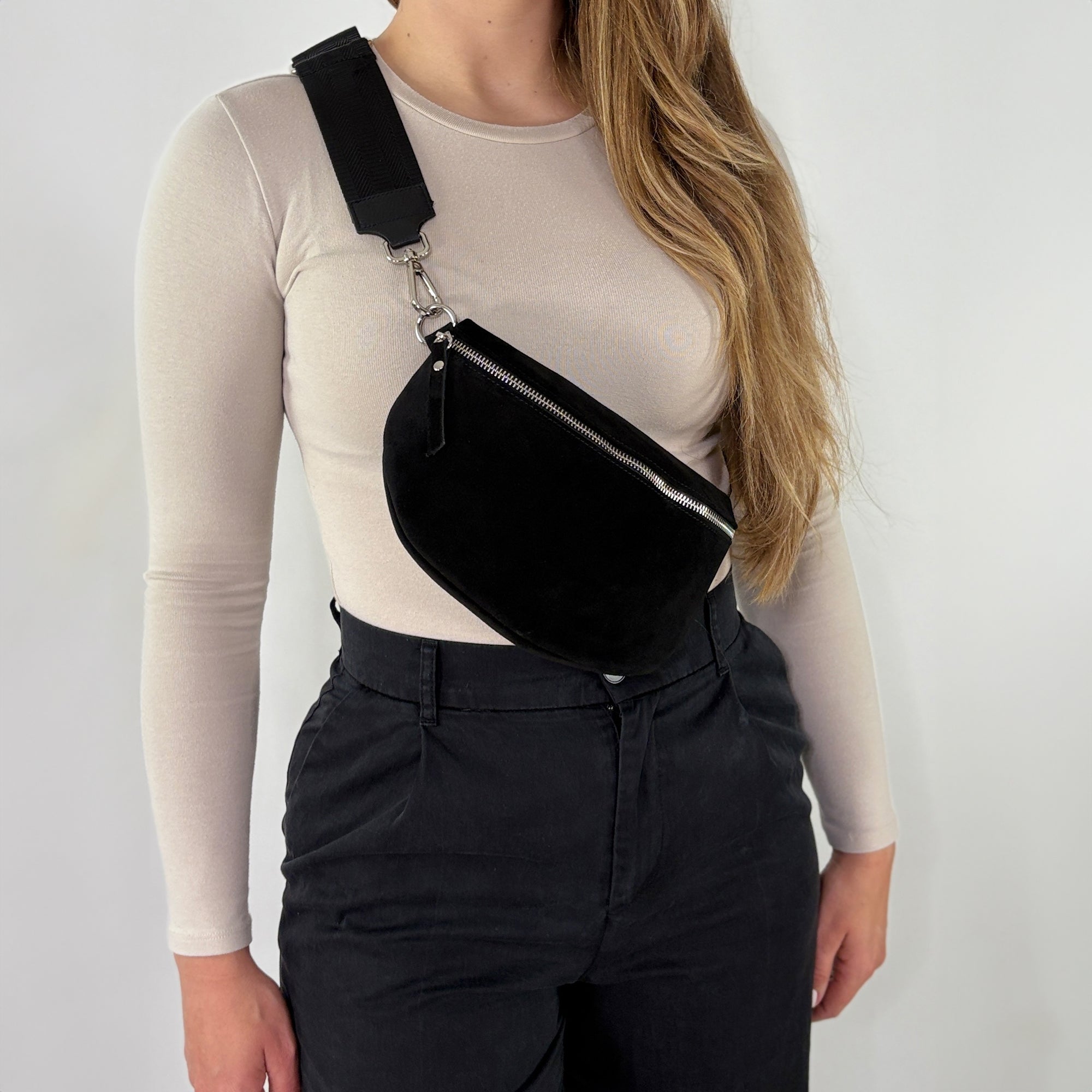 lepelou - leder - Bauchtasche - VALENTINA Wildleder Bauchtasche schwarz – Medium - LPBVALSCHM