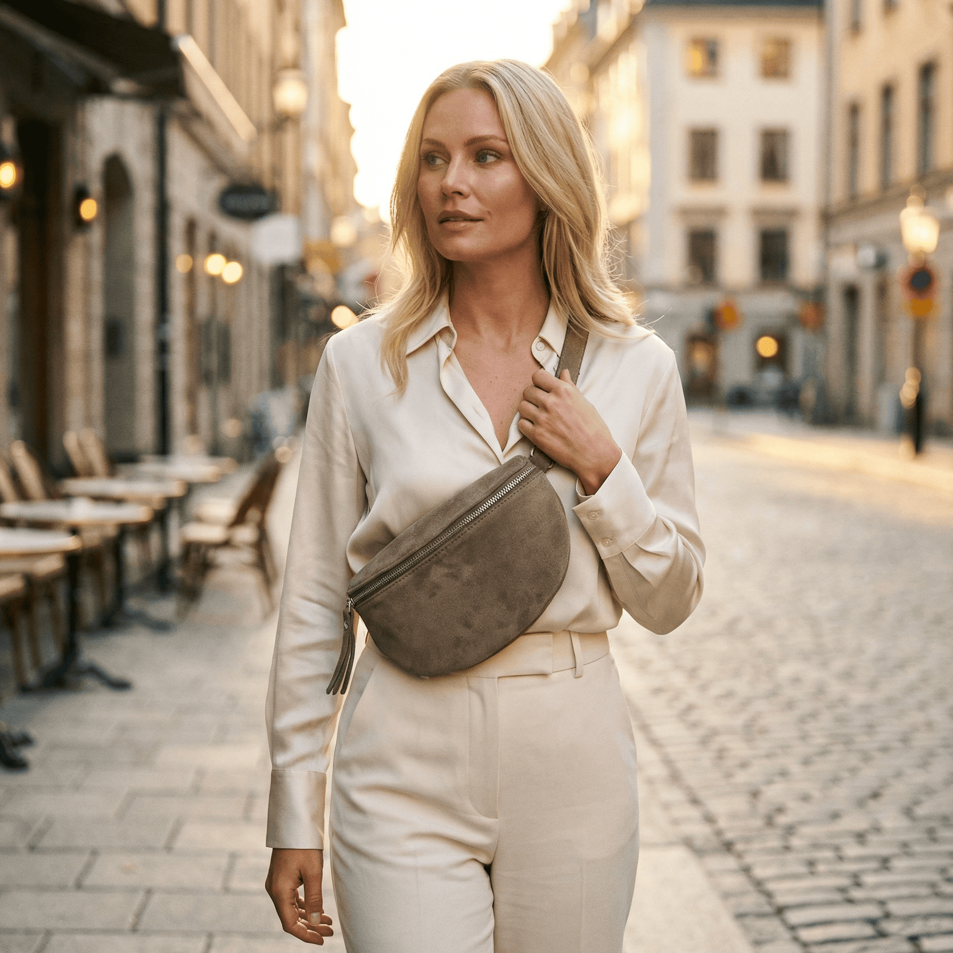 lepelou - leder - Bauchtasche - VALENTINA Wildleder Bauchtasche taupe – Small - LPBVALTAUS