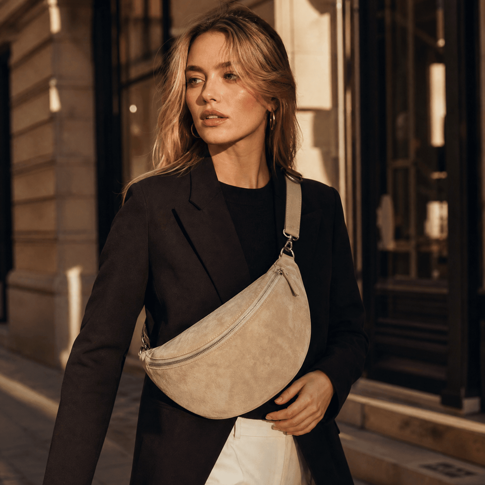 lepelou - leder - Bauchtasche - Wildleder Bauchtasche VALENTINA XL beige - LPBVALBEIXL