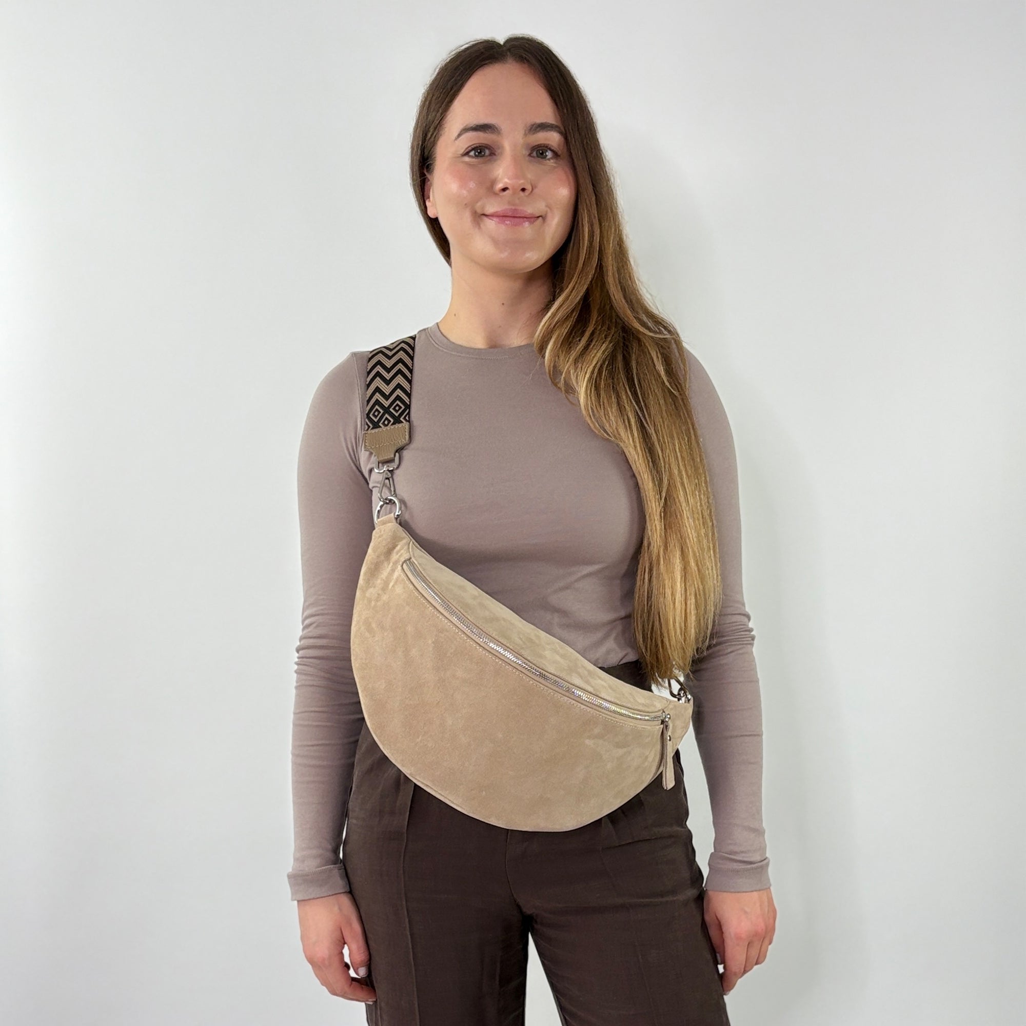 lepelou - leder - Bauchtasche - Wildleder Bauchtasche VALENTINA XL beige - LPBVALBEIXL1