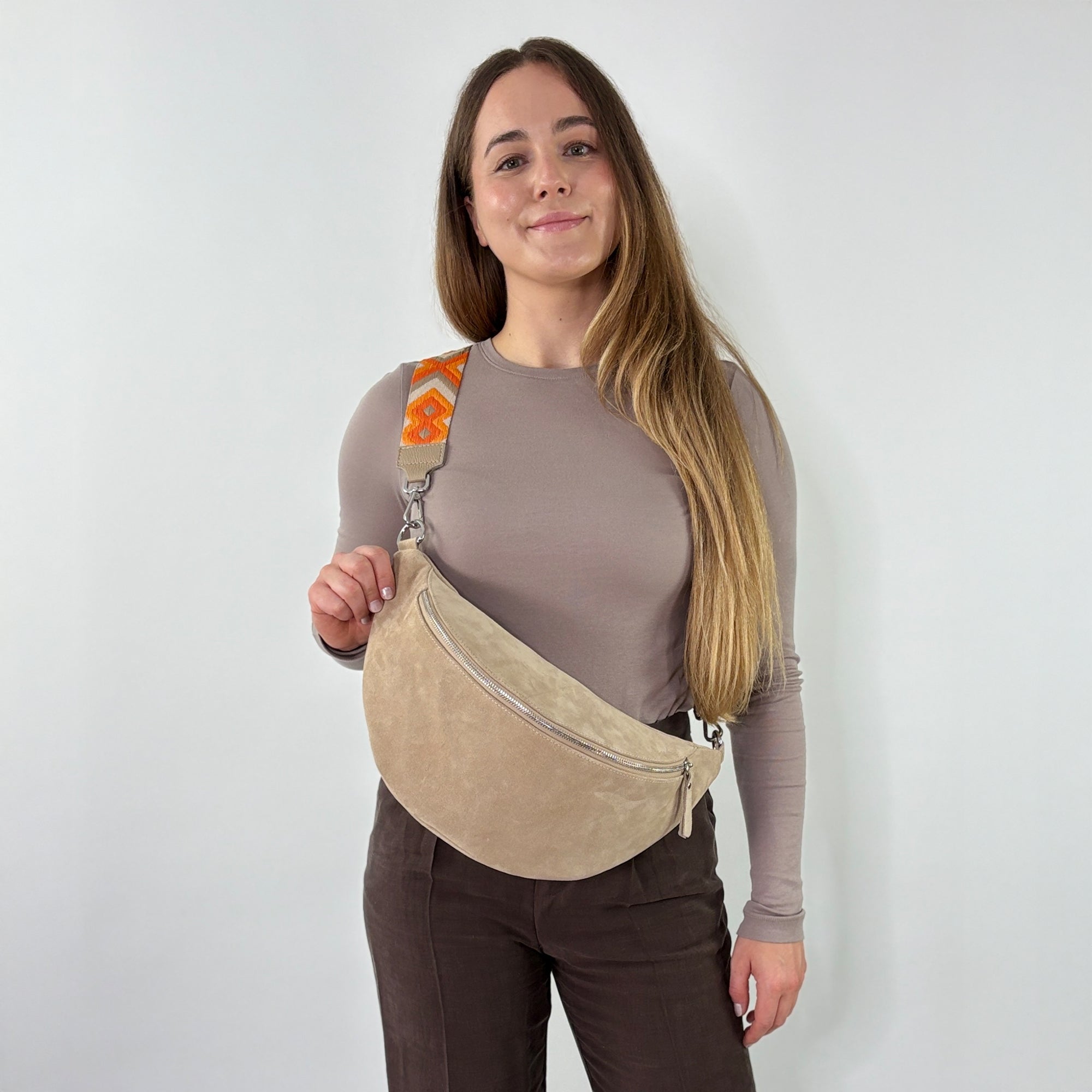lepelou - leder - Bauchtasche - Wildleder Bauchtasche VALENTINA XL beige - LPBVALBEIXL2