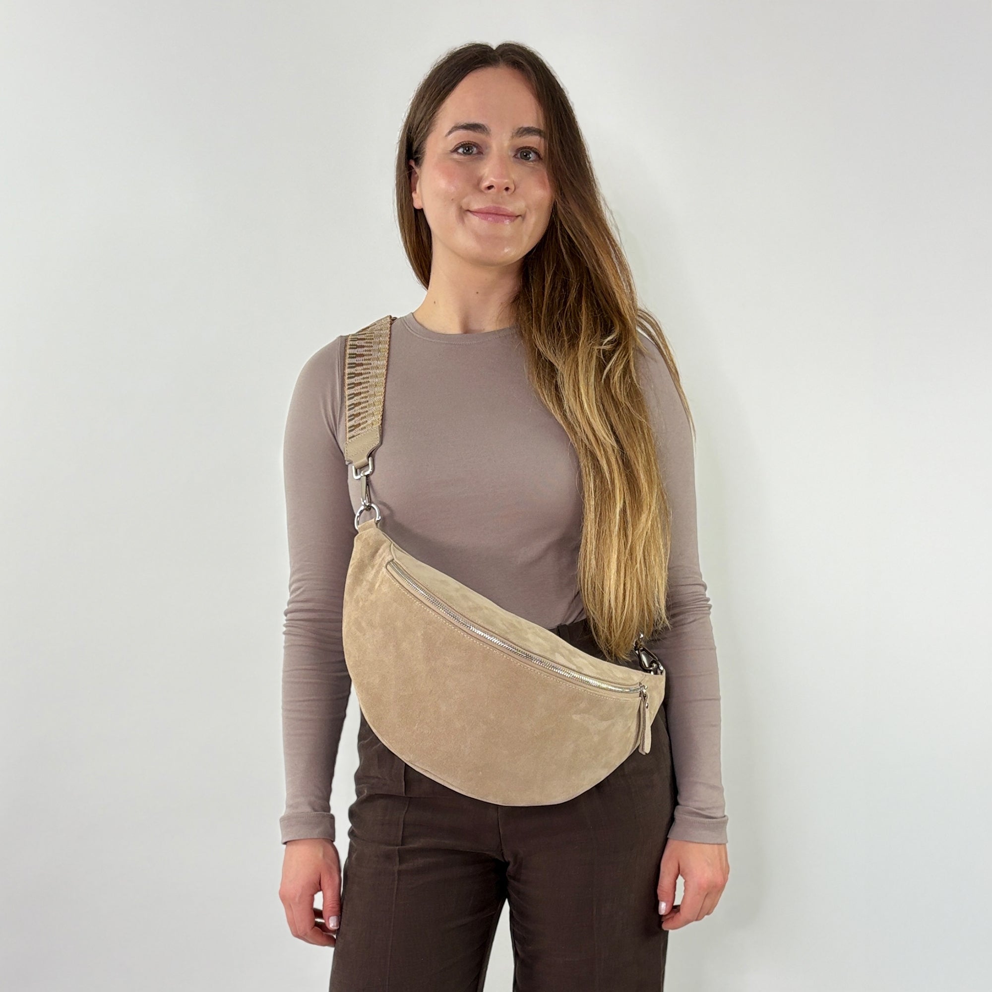 lepelou - leder - Bauchtasche - Wildleder Bauchtasche VALENTINA XL beige - LPBVALBEIXL3