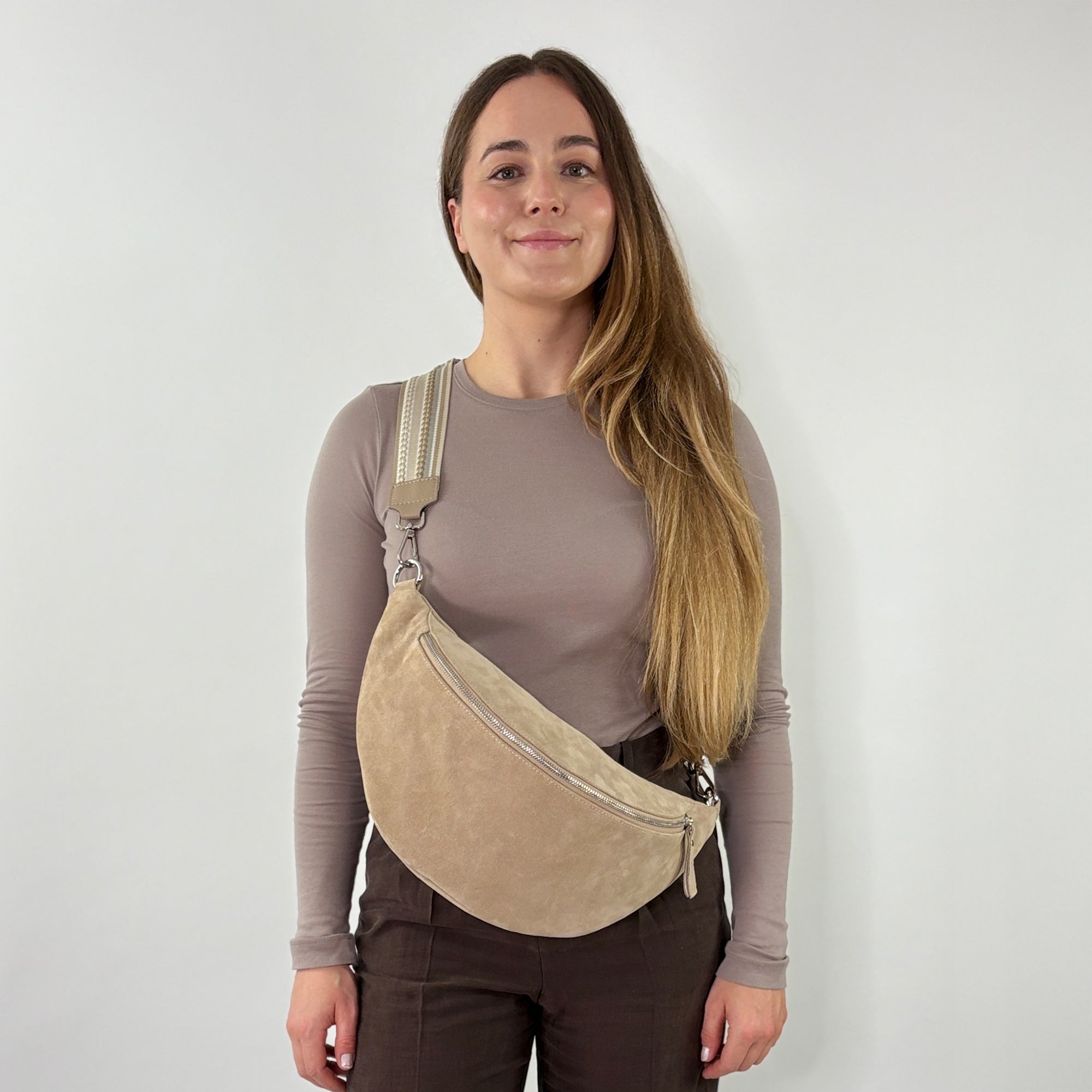lepelou - leder - Bauchtasche - Wildleder Bauchtasche VALENTINA XL beige - LPBVALBEIXL5