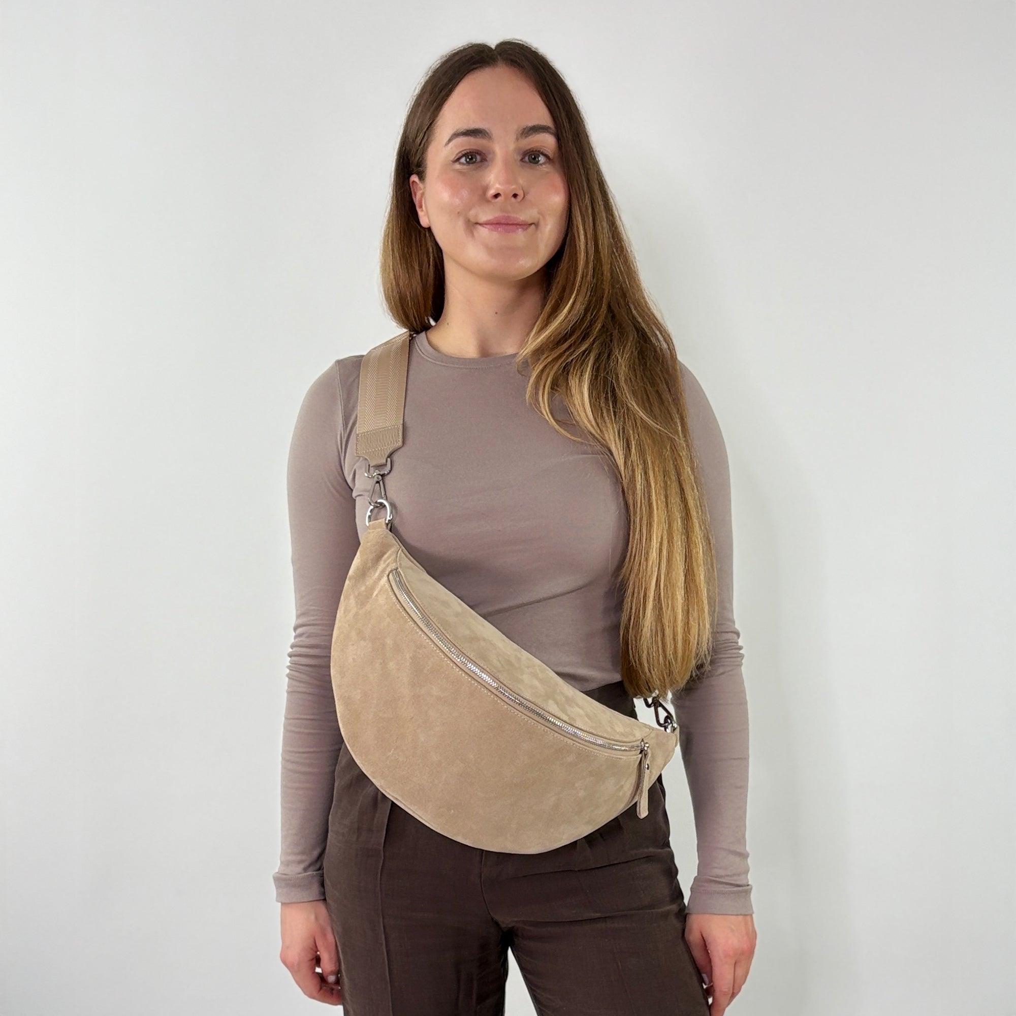 lepelou - leder - Bauchtasche - Wildleder Bauchtasche VALENTINA XL beige - LPBVALBEIXL5