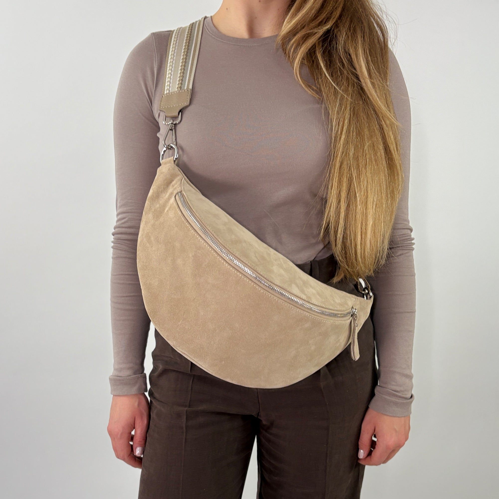 lepelou - leder - Bauchtasche - Wildleder Bauchtasche VALENTINA XL beige - LPBVALBEIXL5