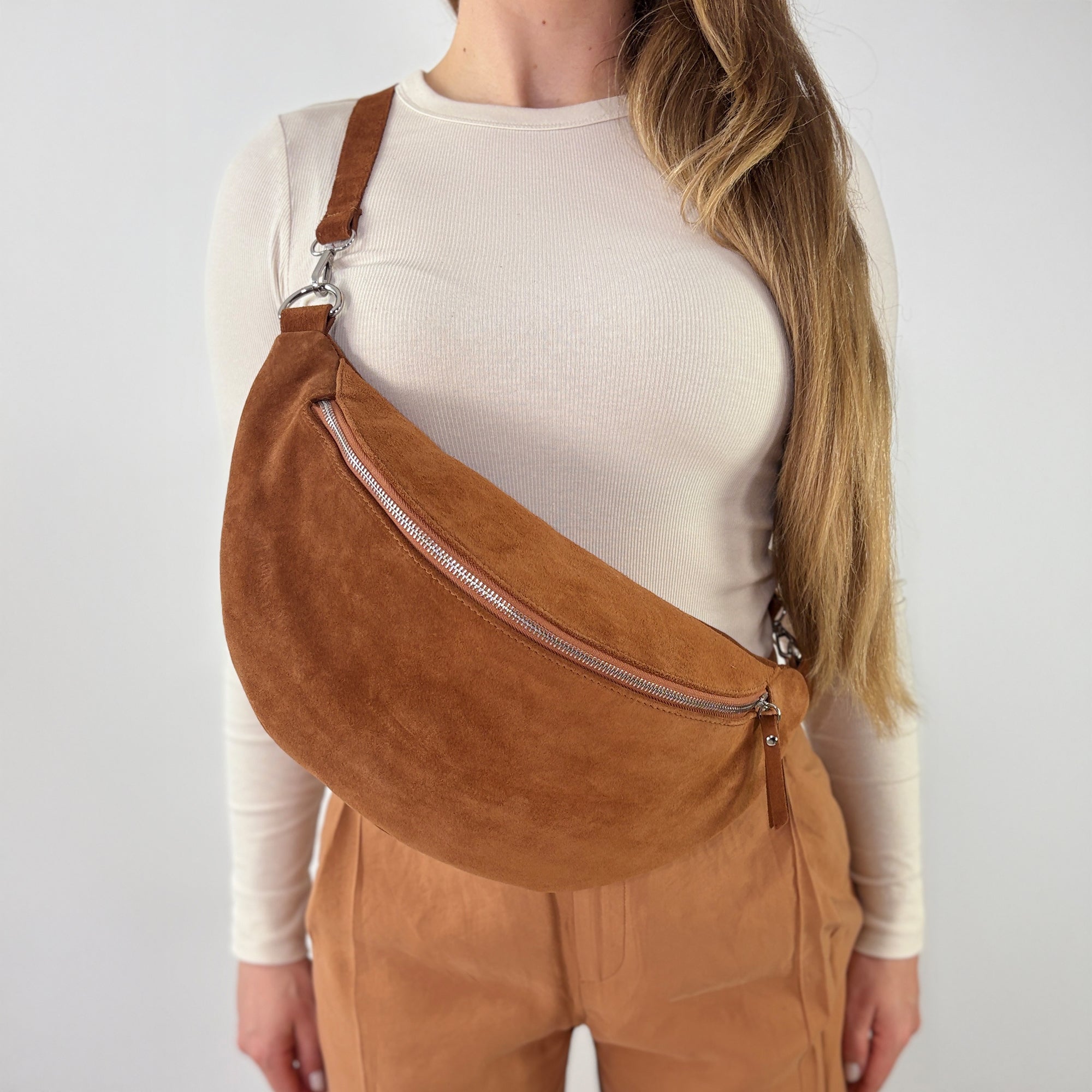 lepelou - leder - Bauchtasche - Wildleder Bauchtasche VALENTINA XL cognac - LPBVALCOGXL