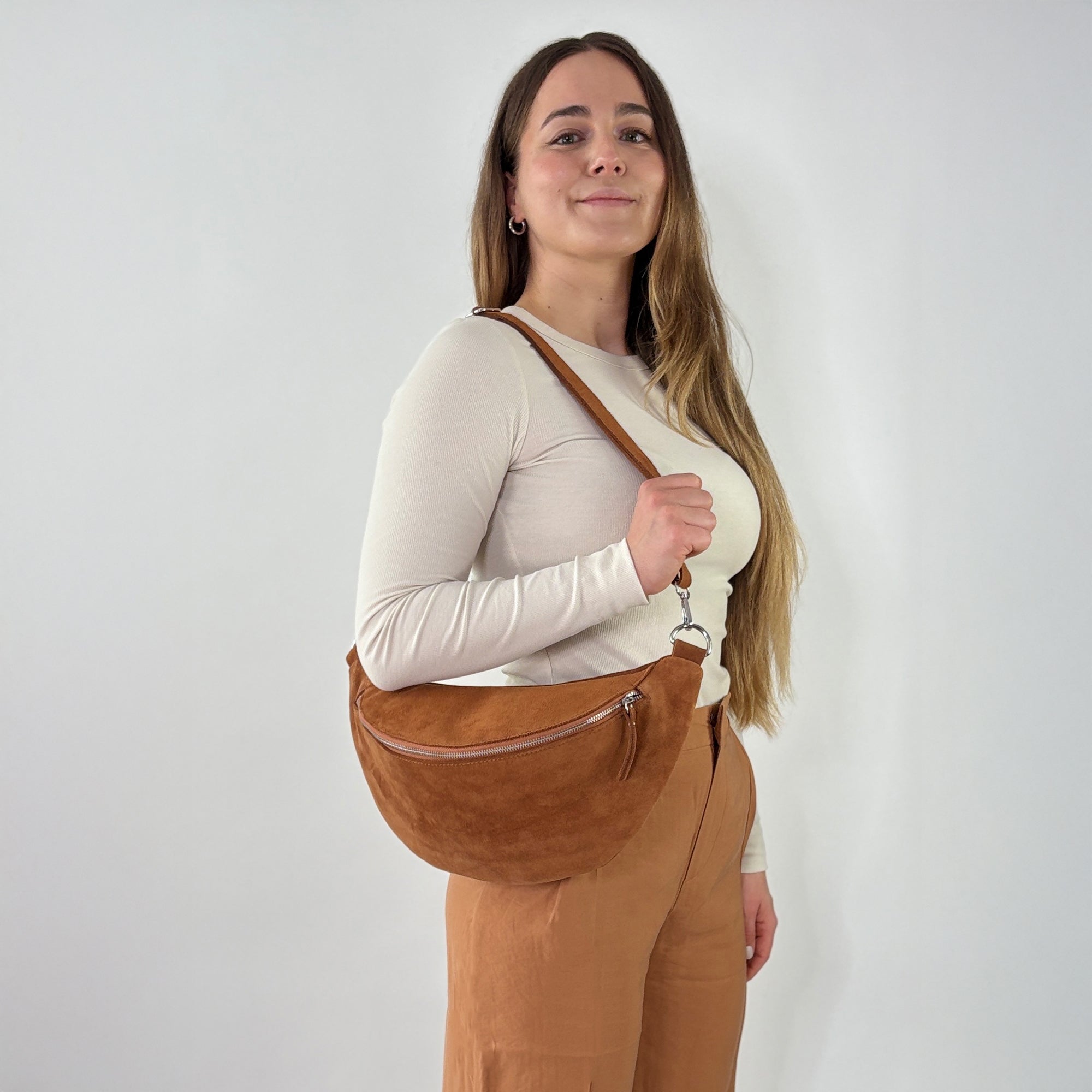 lepelou - leder - Bauchtasche - Wildleder Bauchtasche VALENTINA XL cognac - LPBVALCOGXL