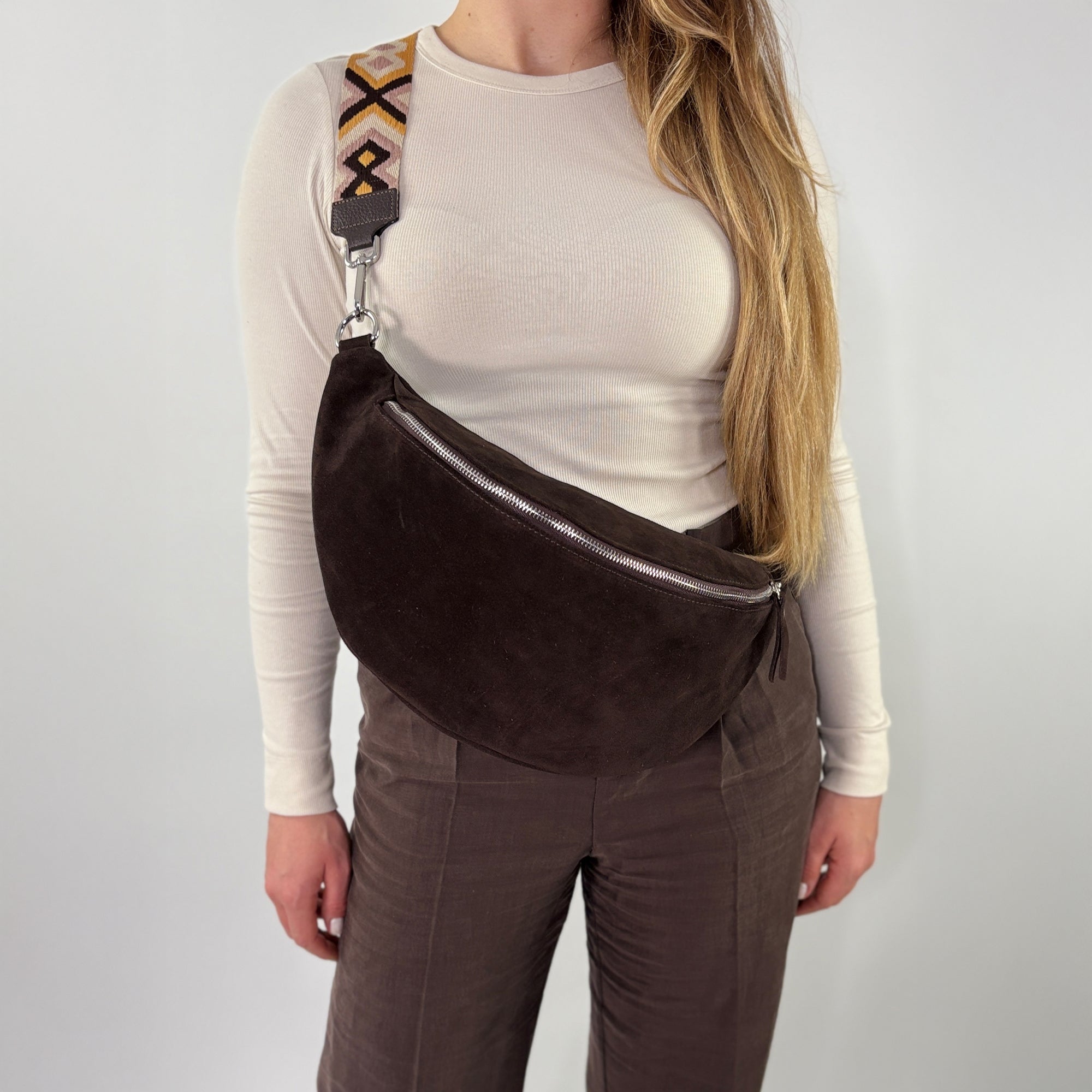 lepelou - leder - Bauchtasche - Wildleder Bauchtasche VALENTINA XL dunkelbraun - 