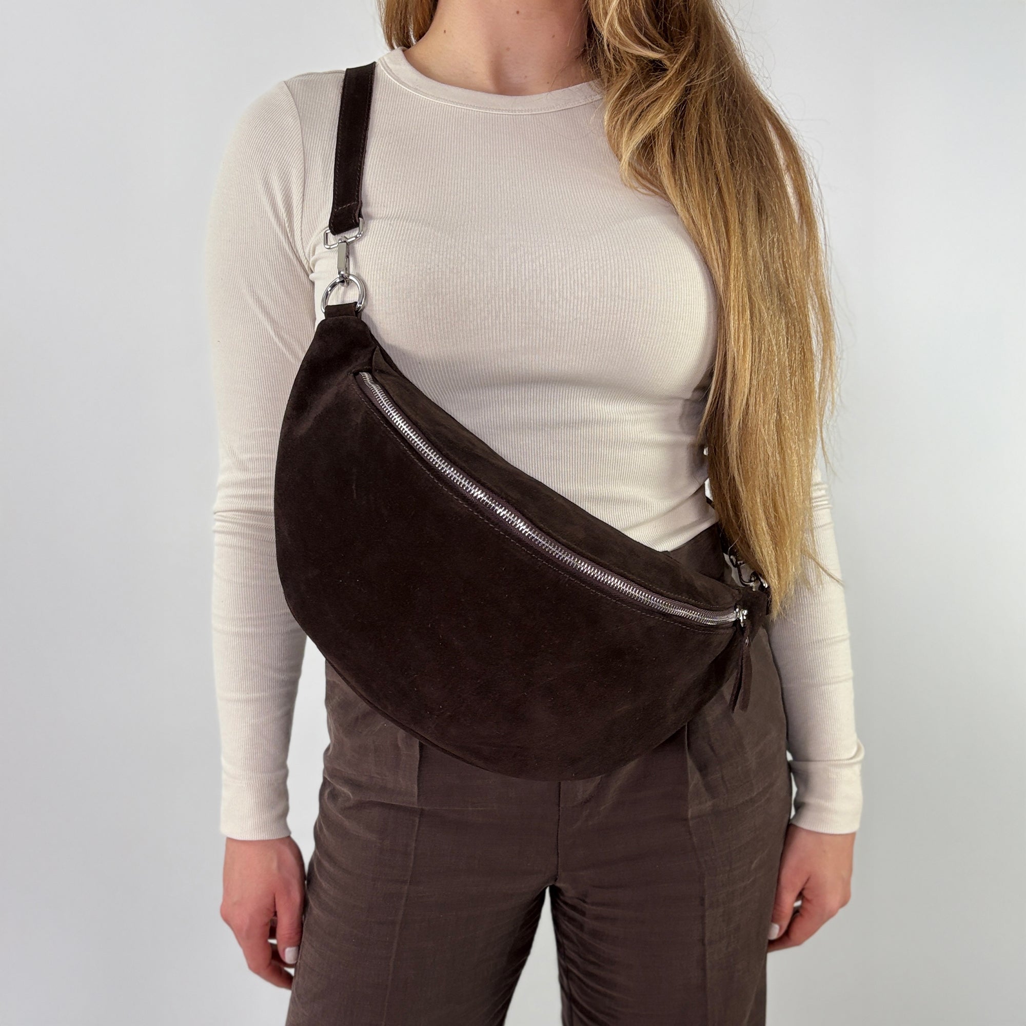 lepelou - leder - Bauchtasche - Wildleder Bauchtasche VALENTINA XL dunkelbraun - 