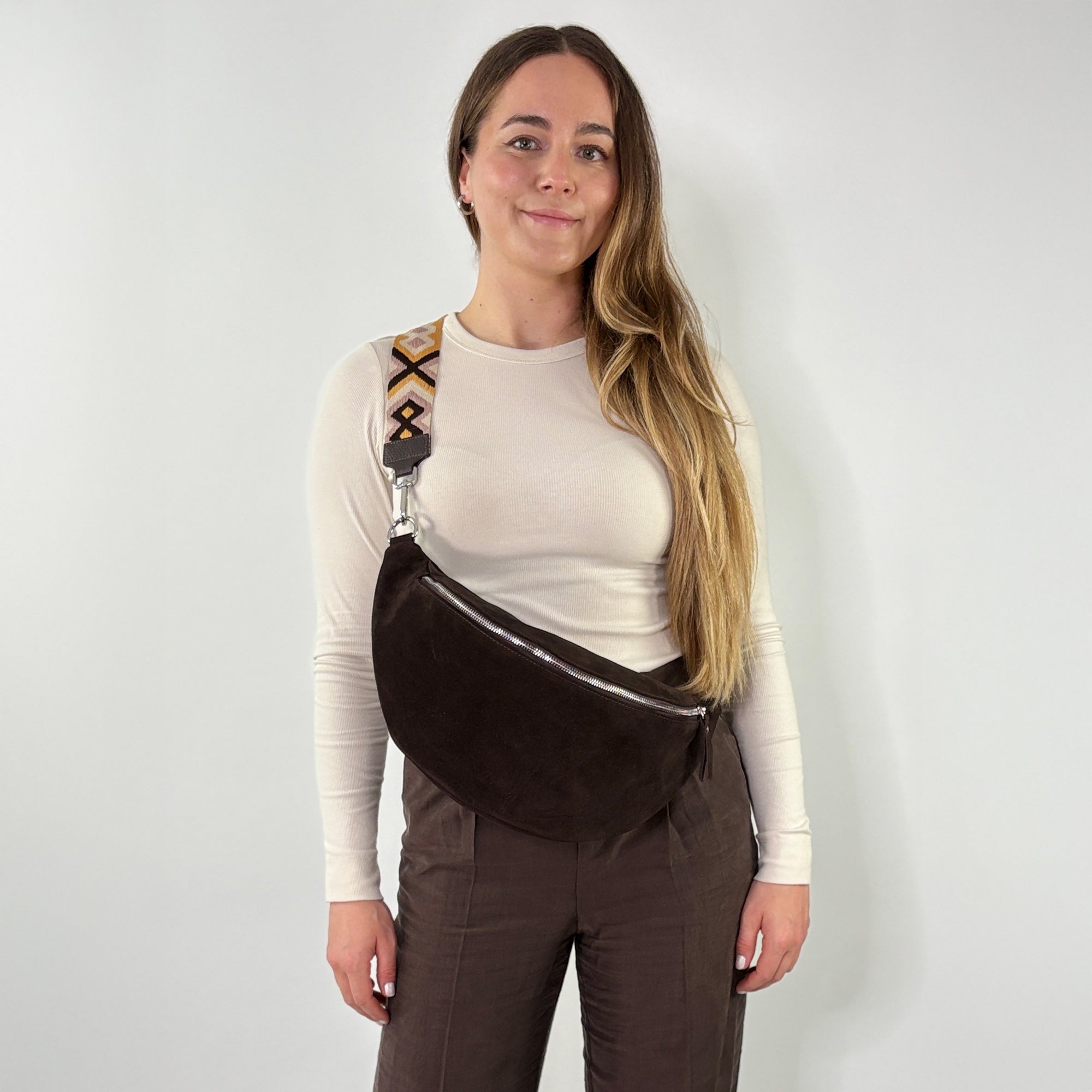 lepelou - leder - Bauchtasche - Wildleder Bauchtasche VALENTINA XL dunkelbraun - 