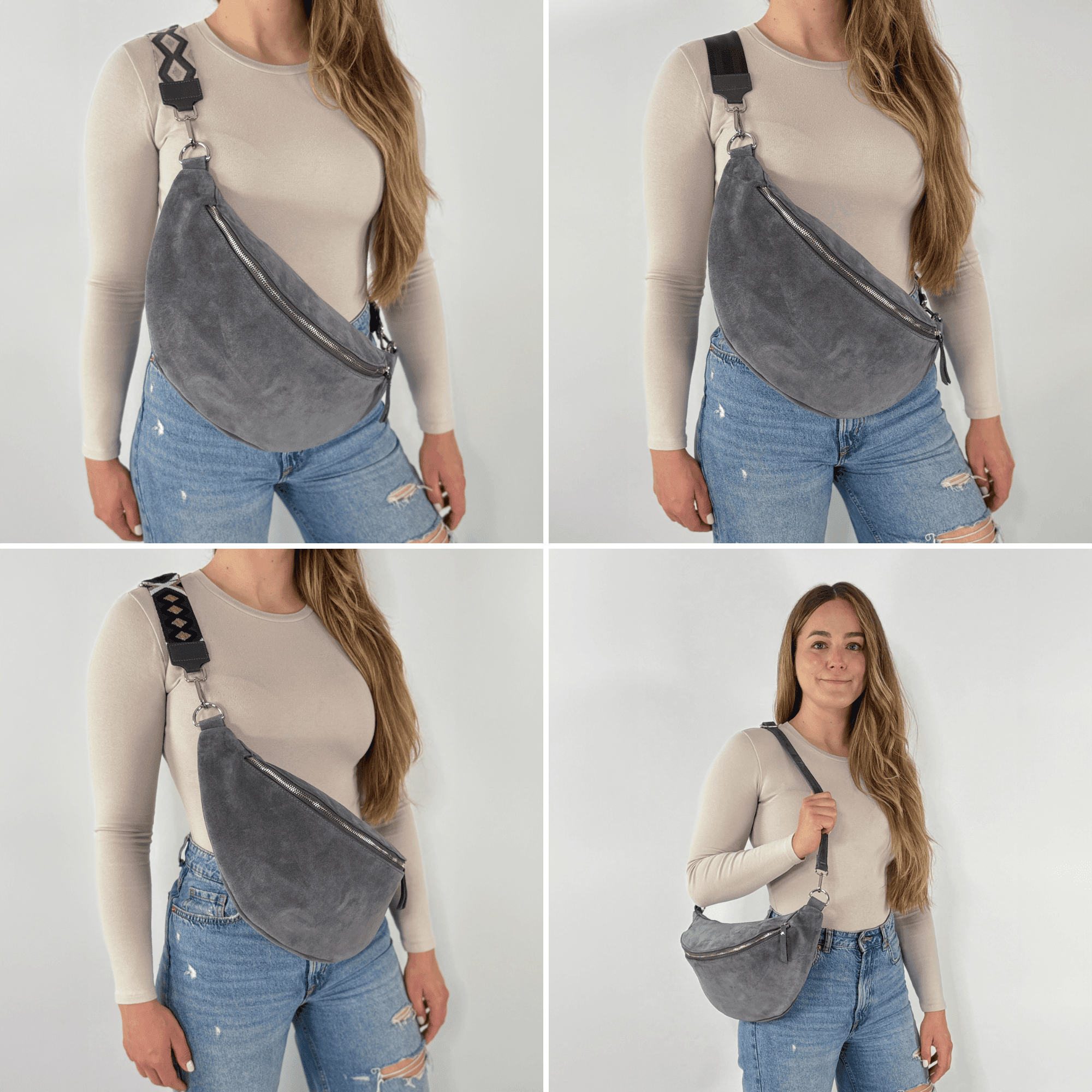 lepelou - leder - Bauchtasche - Wildleder Bauchtasche VALENTINA XL dunkelgrau - LPBVALDGRXL