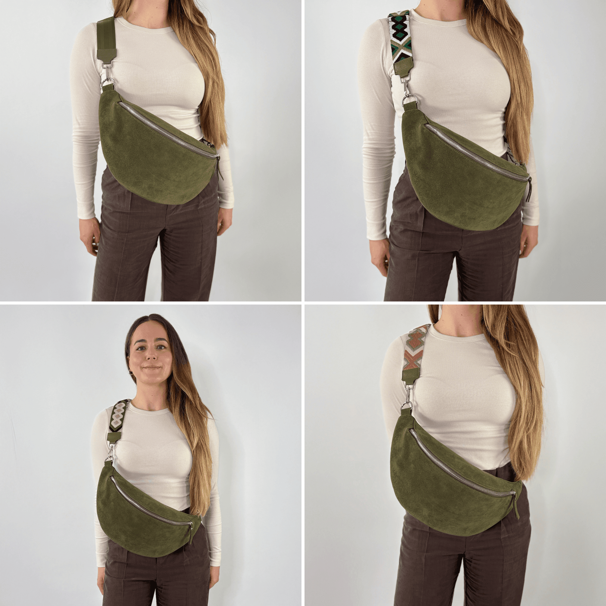 lepelou - leder - Bauchtasche - Wildleder Bauchtasche VALENTINA XL khaki - LPBVALKHAXL