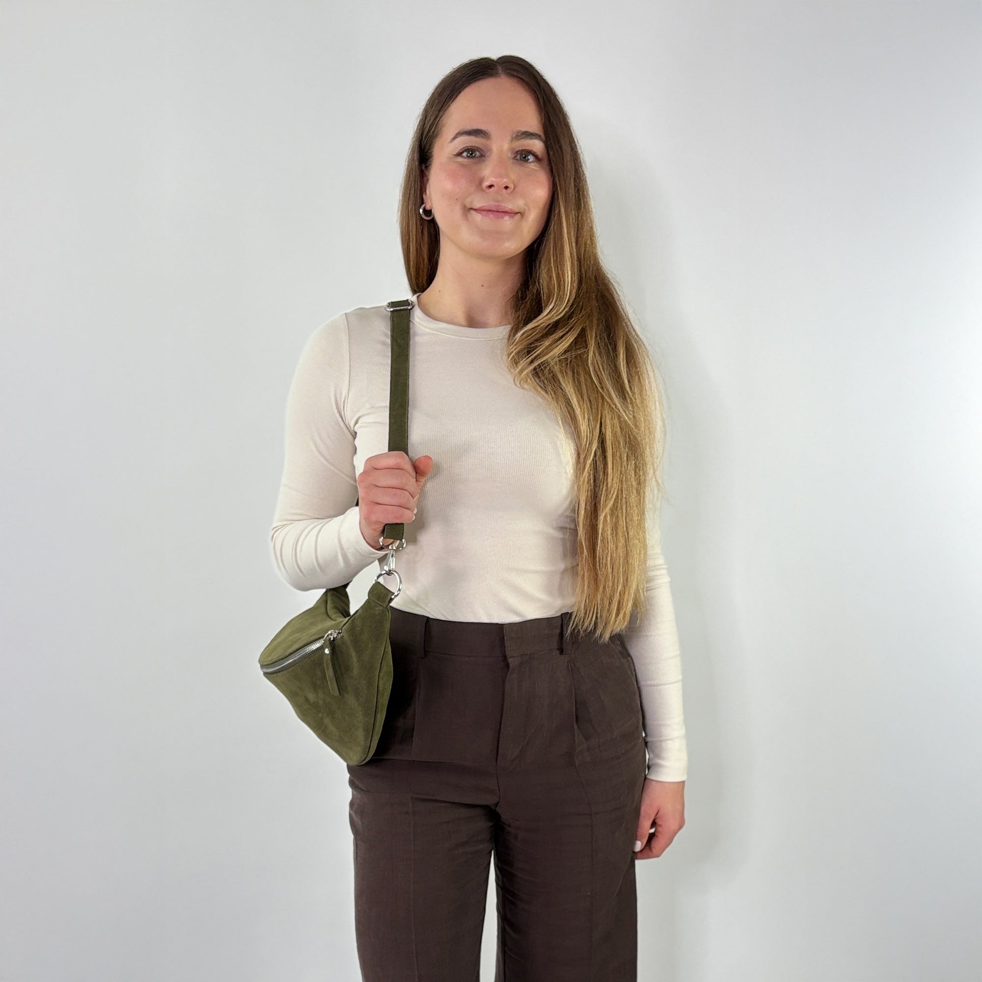 lepelou - leder - Bauchtasche - Wildleder Bauchtasche VALENTINA XL khaki - LPBVALKHAXL