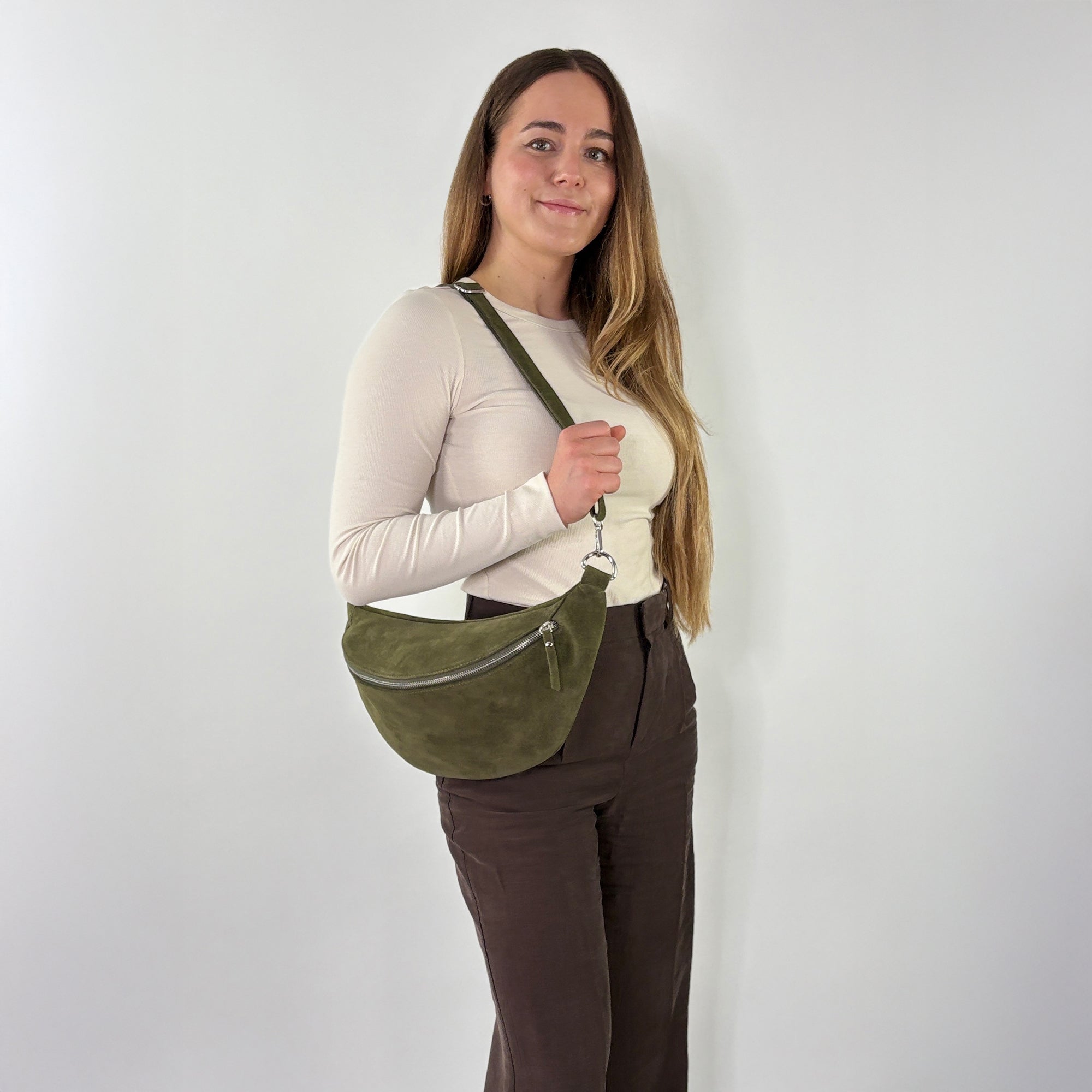 lepelou - leder - Bauchtasche - Wildleder Bauchtasche VALENTINA XL khaki - LPBVALKHAXL