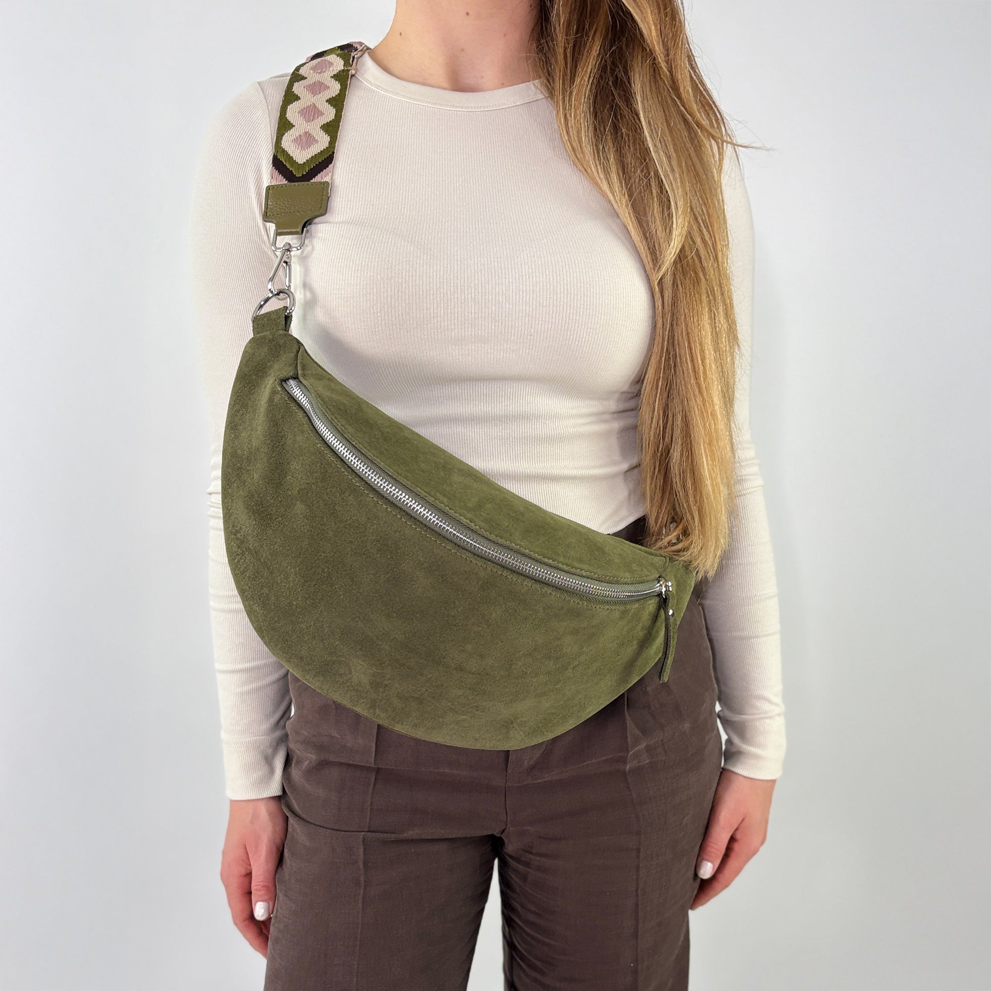 lepelou - leder - Bauchtasche - Wildleder Bauchtasche VALENTINA XL khaki - LPBVALKHAXL1