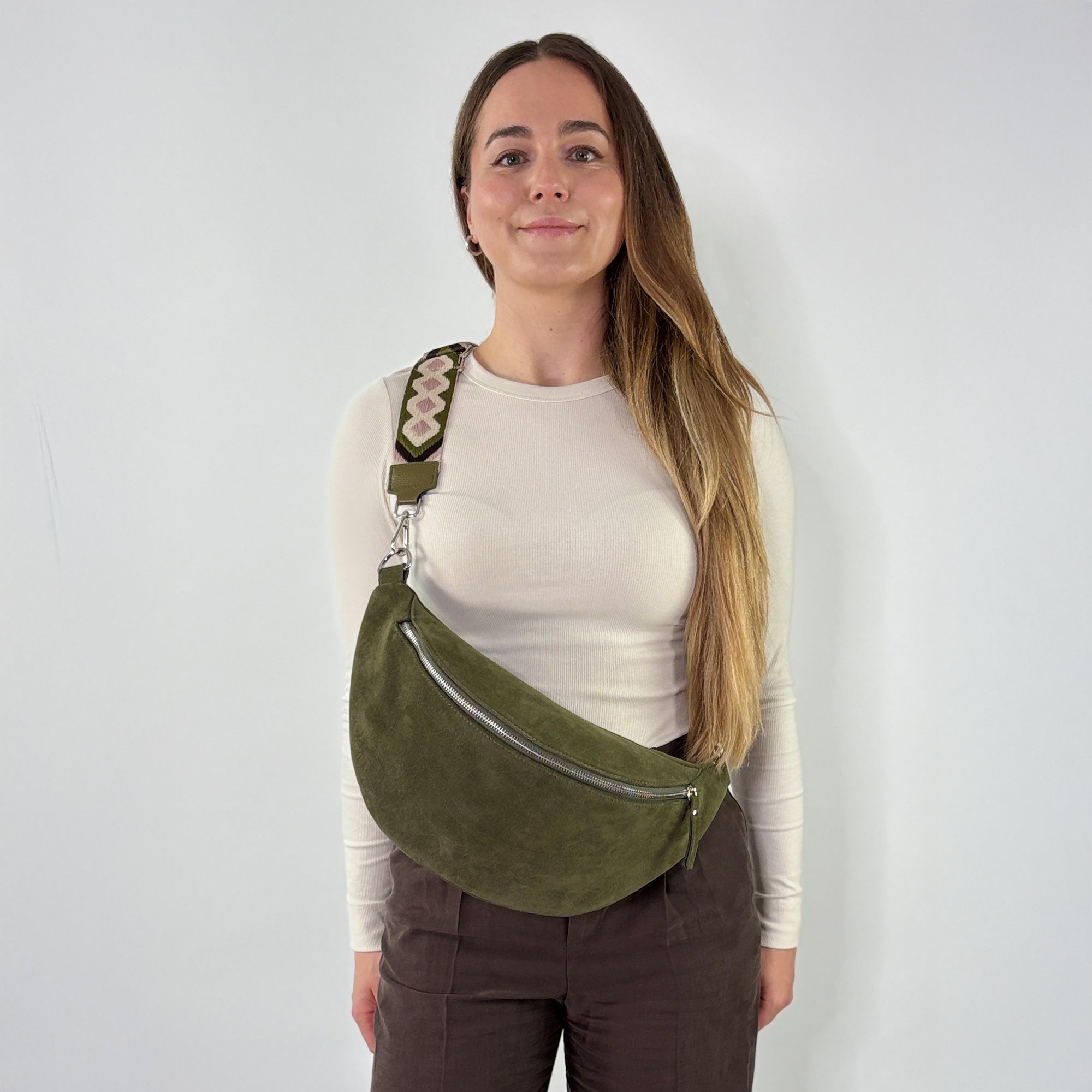 lepelou - leder - Bauchtasche - Wildleder Bauchtasche VALENTINA XL khaki - LPBVALKHAXL1