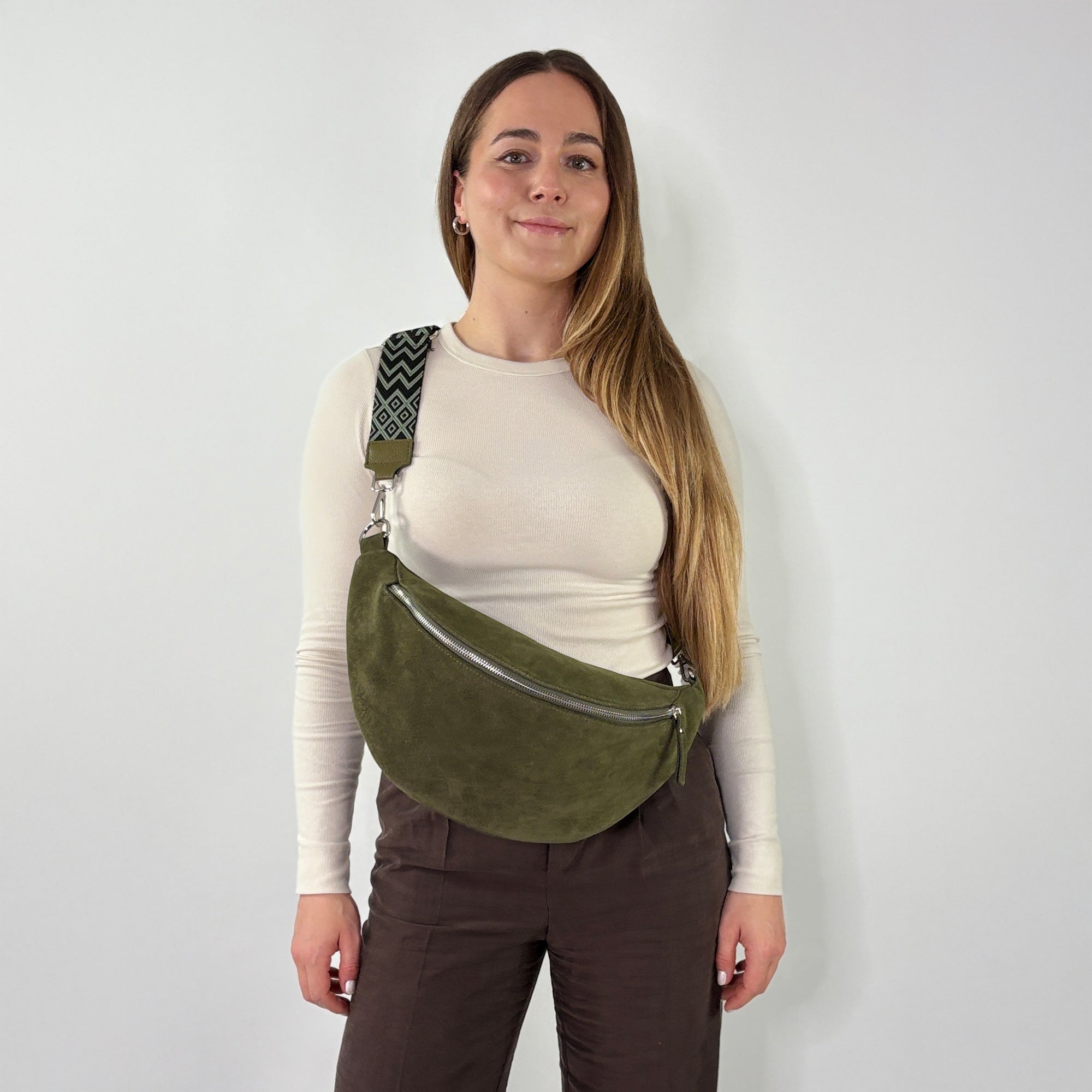 lepelou - leder - Bauchtasche - Wildleder Bauchtasche VALENTINA XL khaki - LPBVALKHAXL2