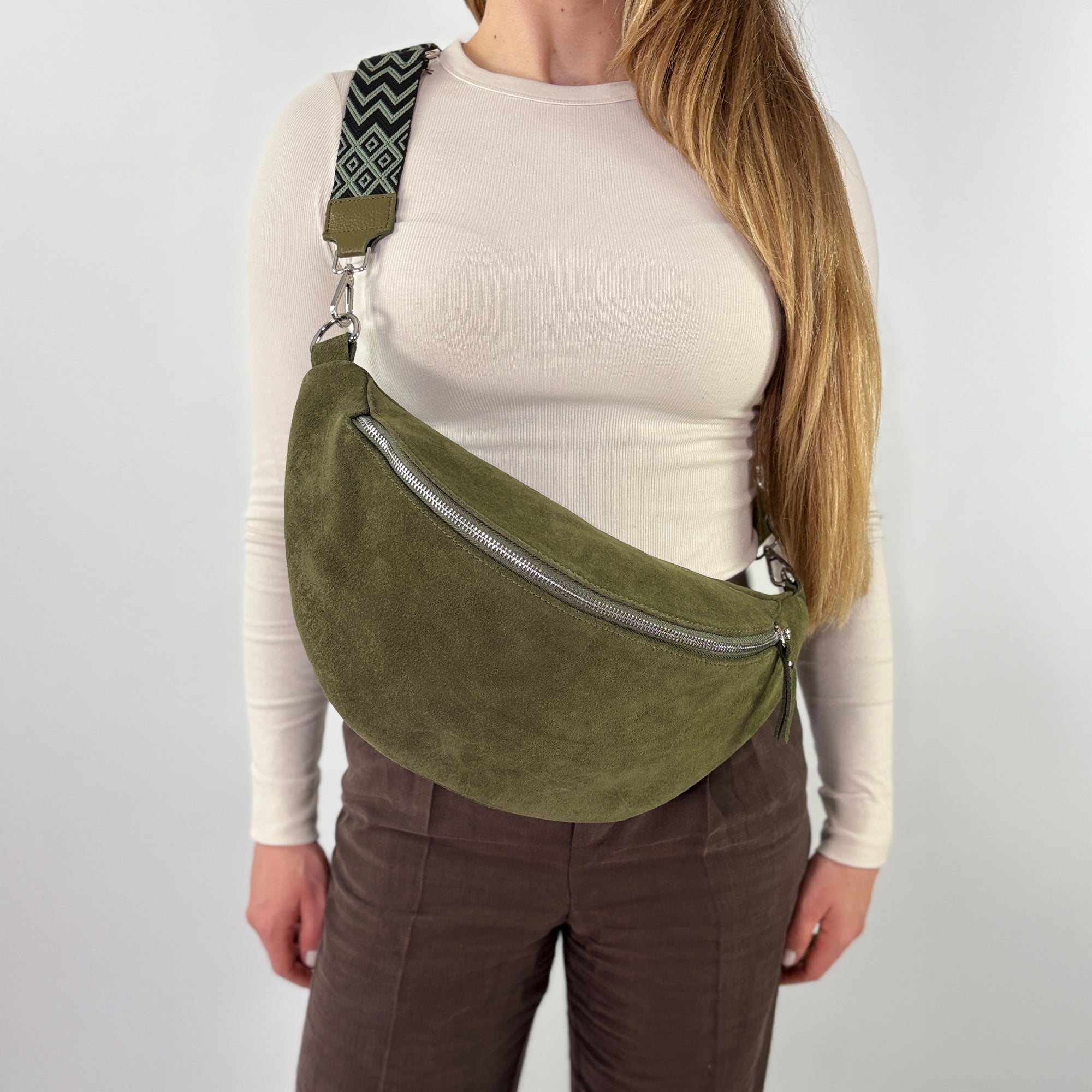 lepelou - leder - Bauchtasche - Wildleder Bauchtasche VALENTINA XL khaki - LPBVALKHAXL2