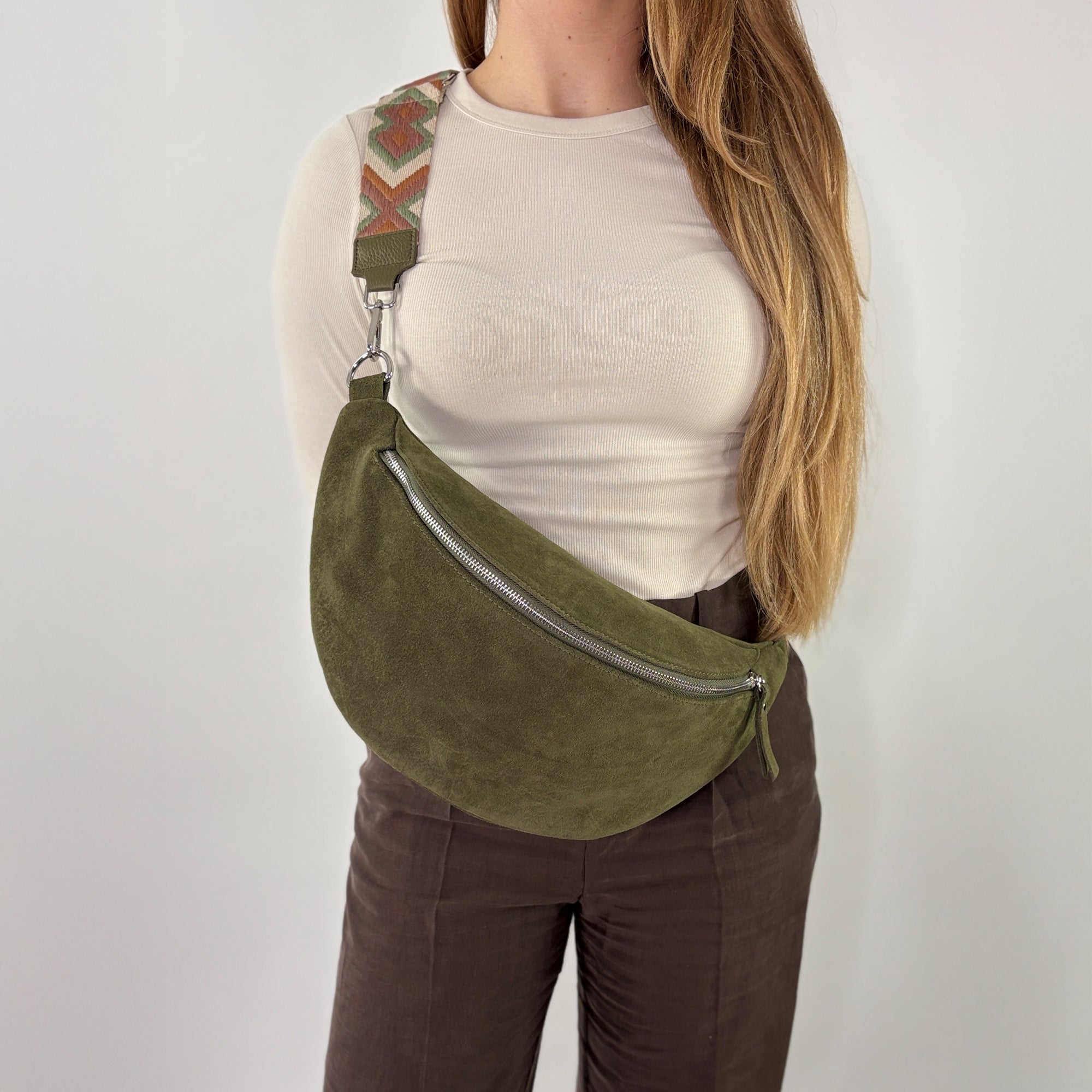 lepelou - leder - Bauchtasche - Wildleder Bauchtasche VALENTINA XL khaki - LPBVALKHAXL3
