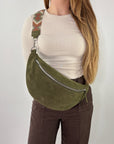 lepelou - leder - Bauchtasche - Wildleder Bauchtasche VALENTINA XL khaki - LPBVALKHAXL3
