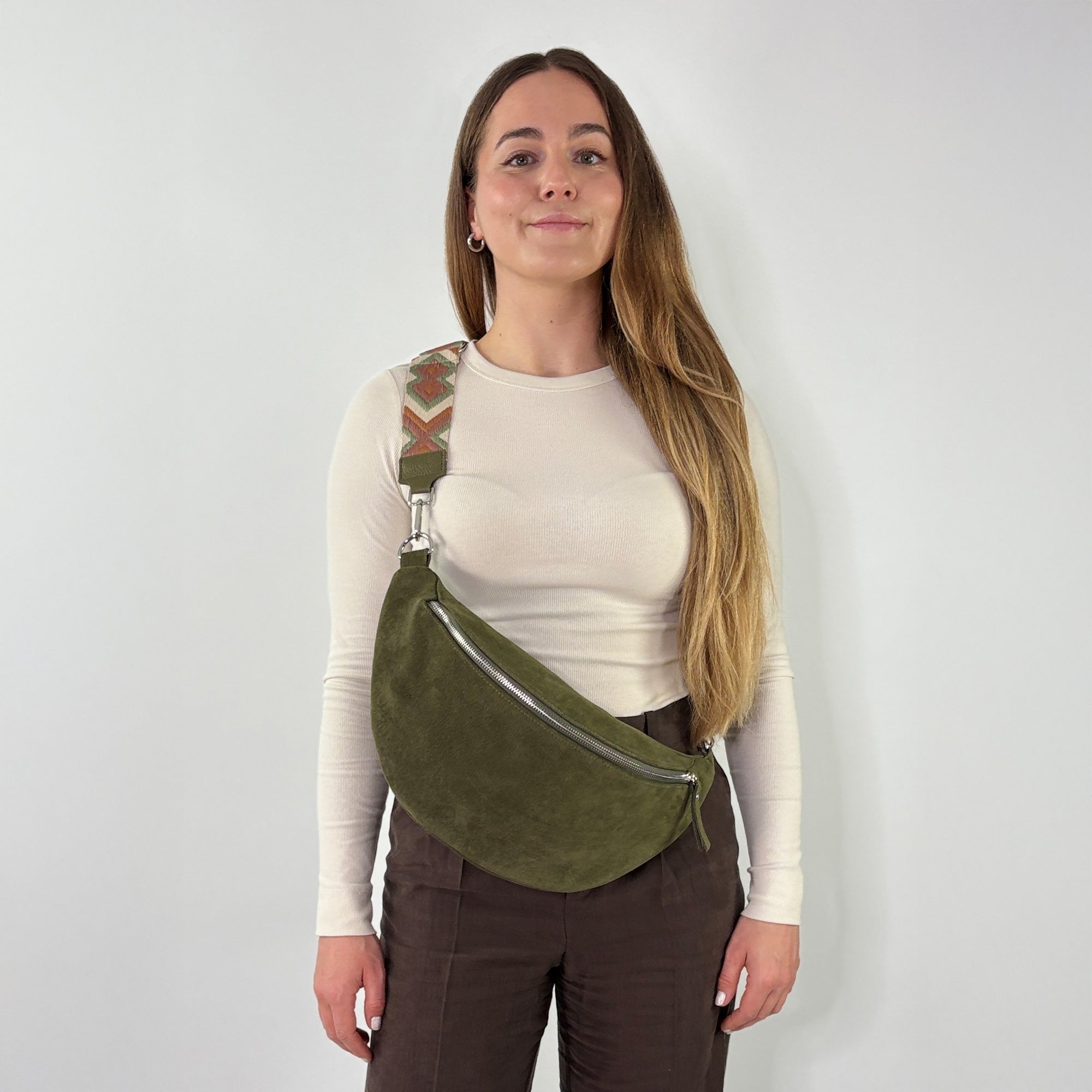 lepelou - leder - Bauchtasche - Wildleder Bauchtasche VALENTINA XL khaki - LPBVALKHAXL3