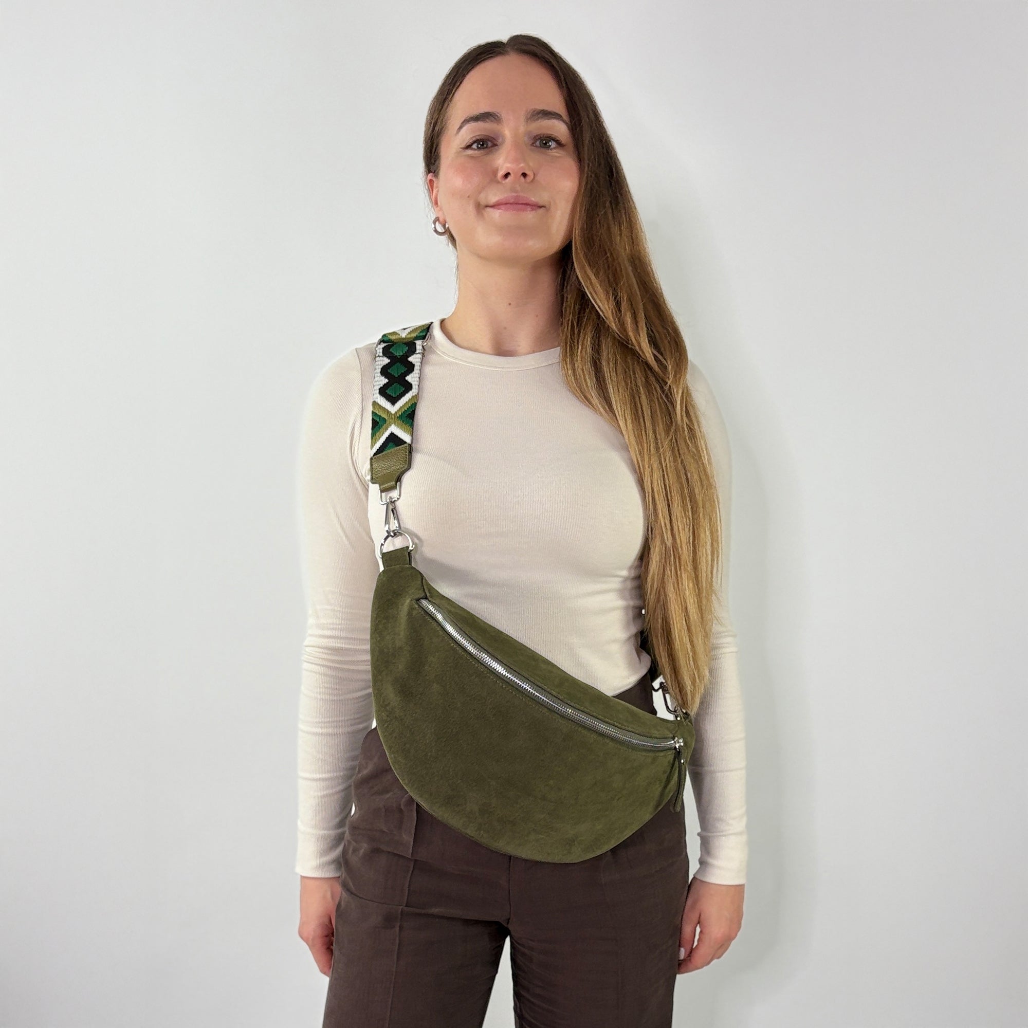 lepelou - leder - Bauchtasche - Wildleder Bauchtasche VALENTINA XL khaki - LPBVALKHAXL4