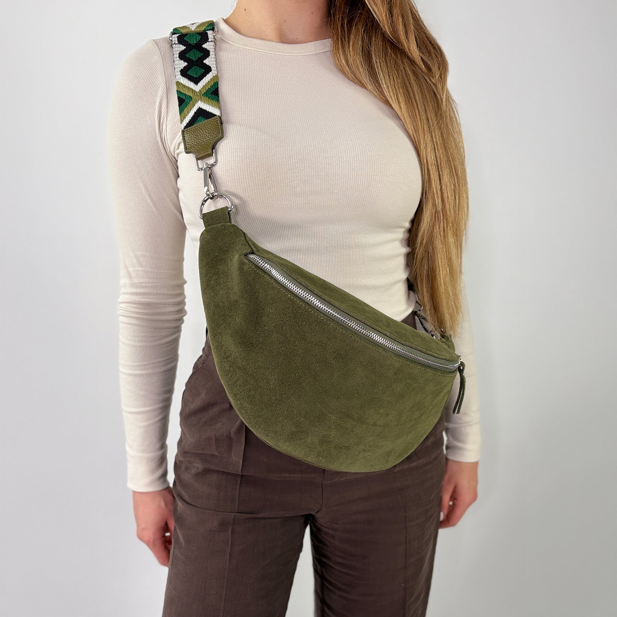 lepelou - leder - Bauchtasche - Wildleder Bauchtasche VALENTINA XL khaki - LPBVALKHAXL4