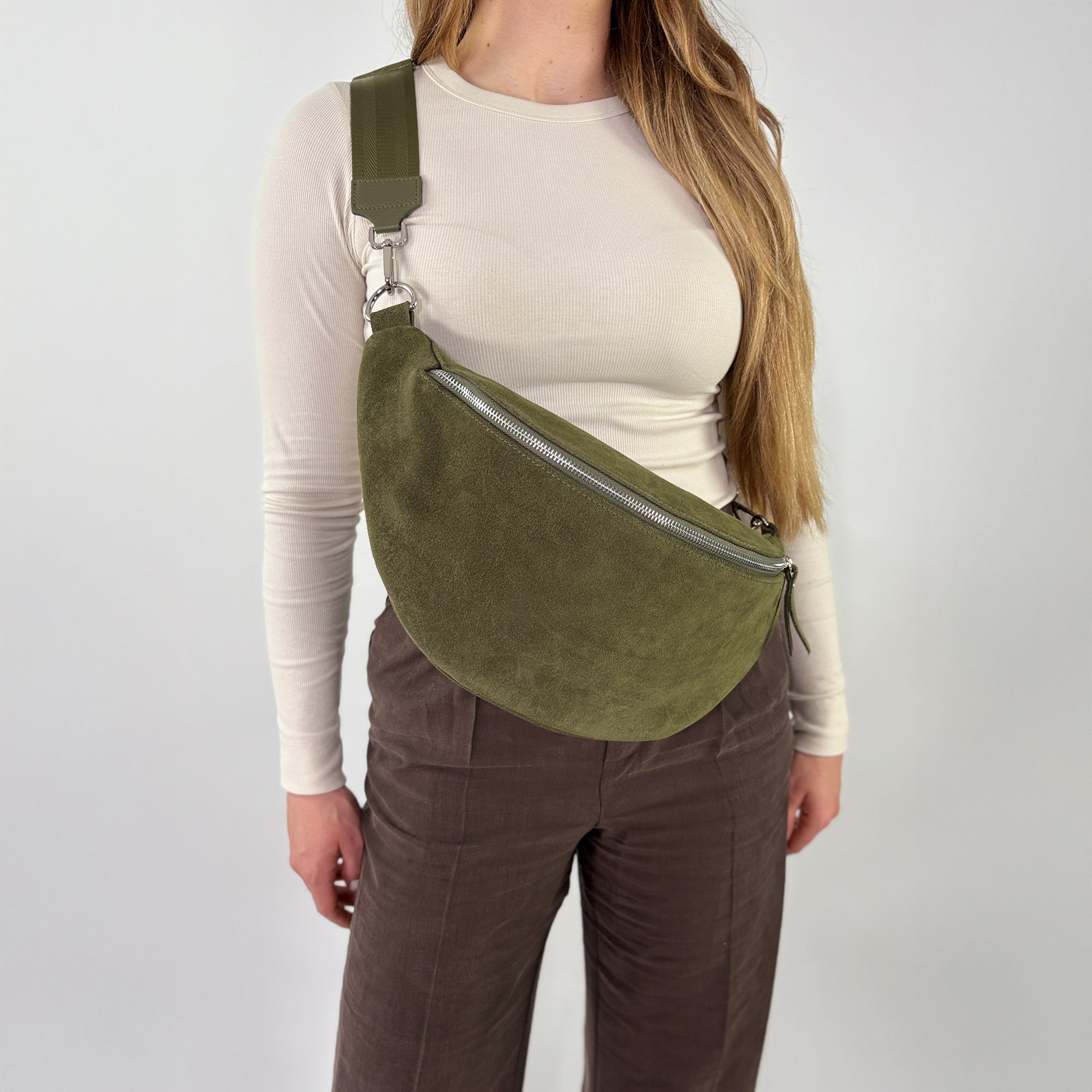 lepelou - leder - Bauchtasche - Wildleder Bauchtasche VALENTINA XL khaki - LPBVALKHAXL5