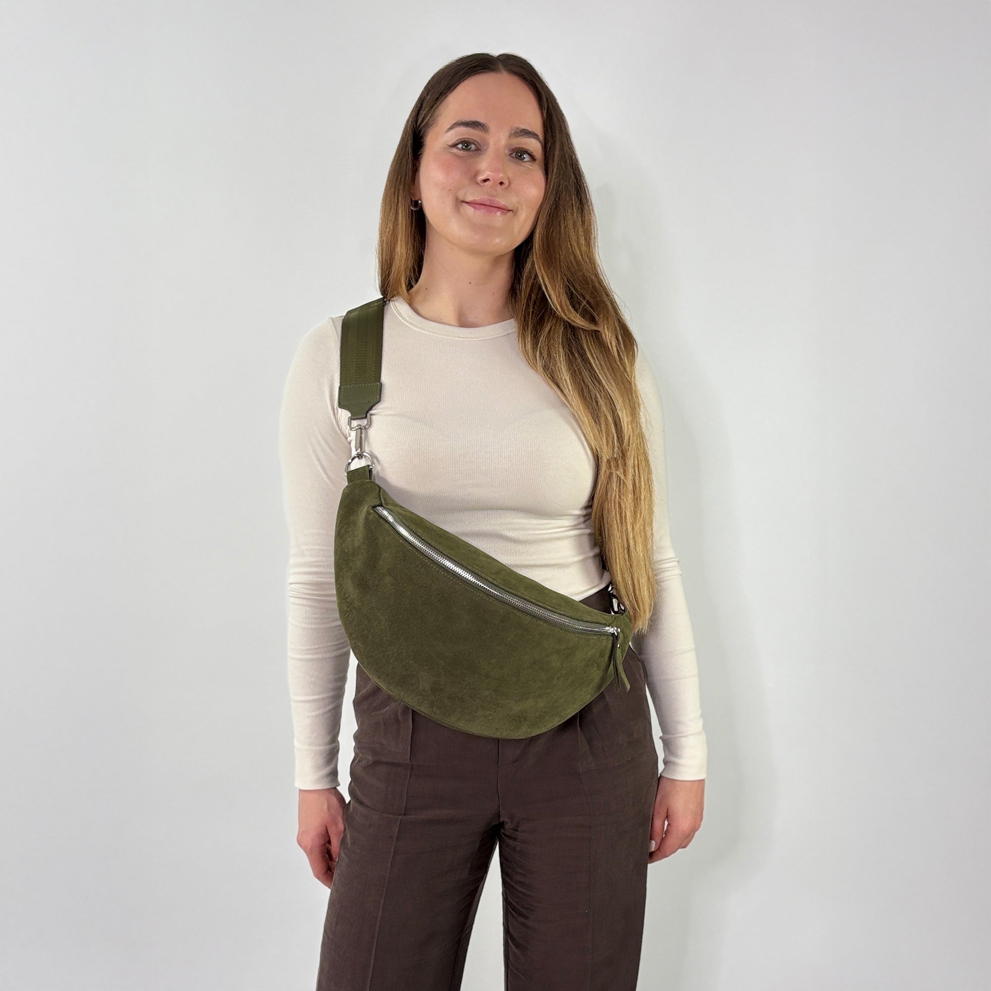 lepelou - leder - Bauchtasche - Wildleder Bauchtasche VALENTINA XL khaki - LPBVALKHAXL5