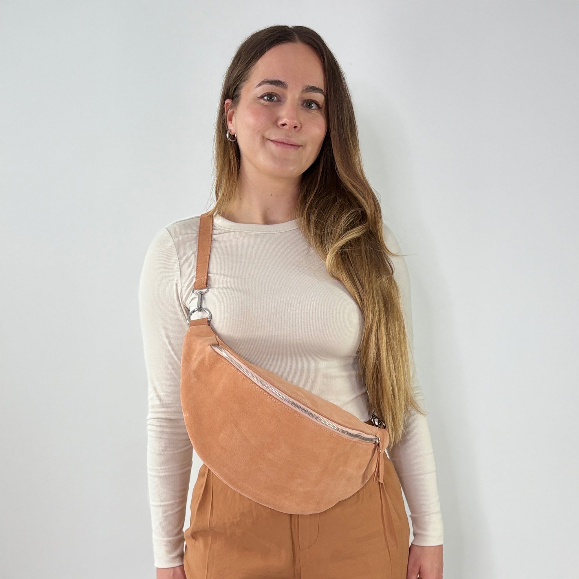 lepelou - leder - Bauchtasche - Wildleder Bauchtasche VALENTINA XL peach - LPBVALPEAXL