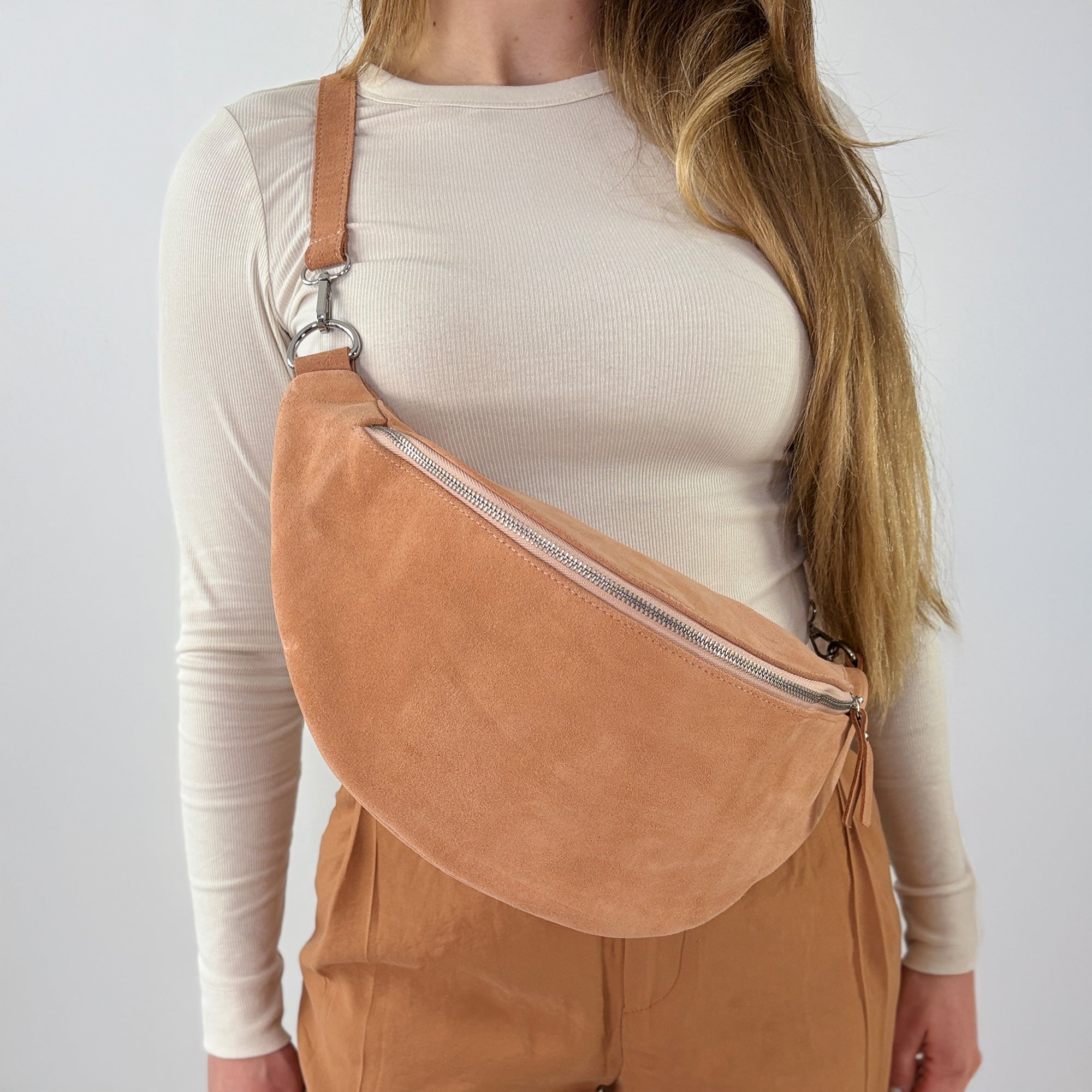 lepelou - leder - Bauchtasche - Wildleder Bauchtasche VALENTINA XL peach - LPBVALPEAXL