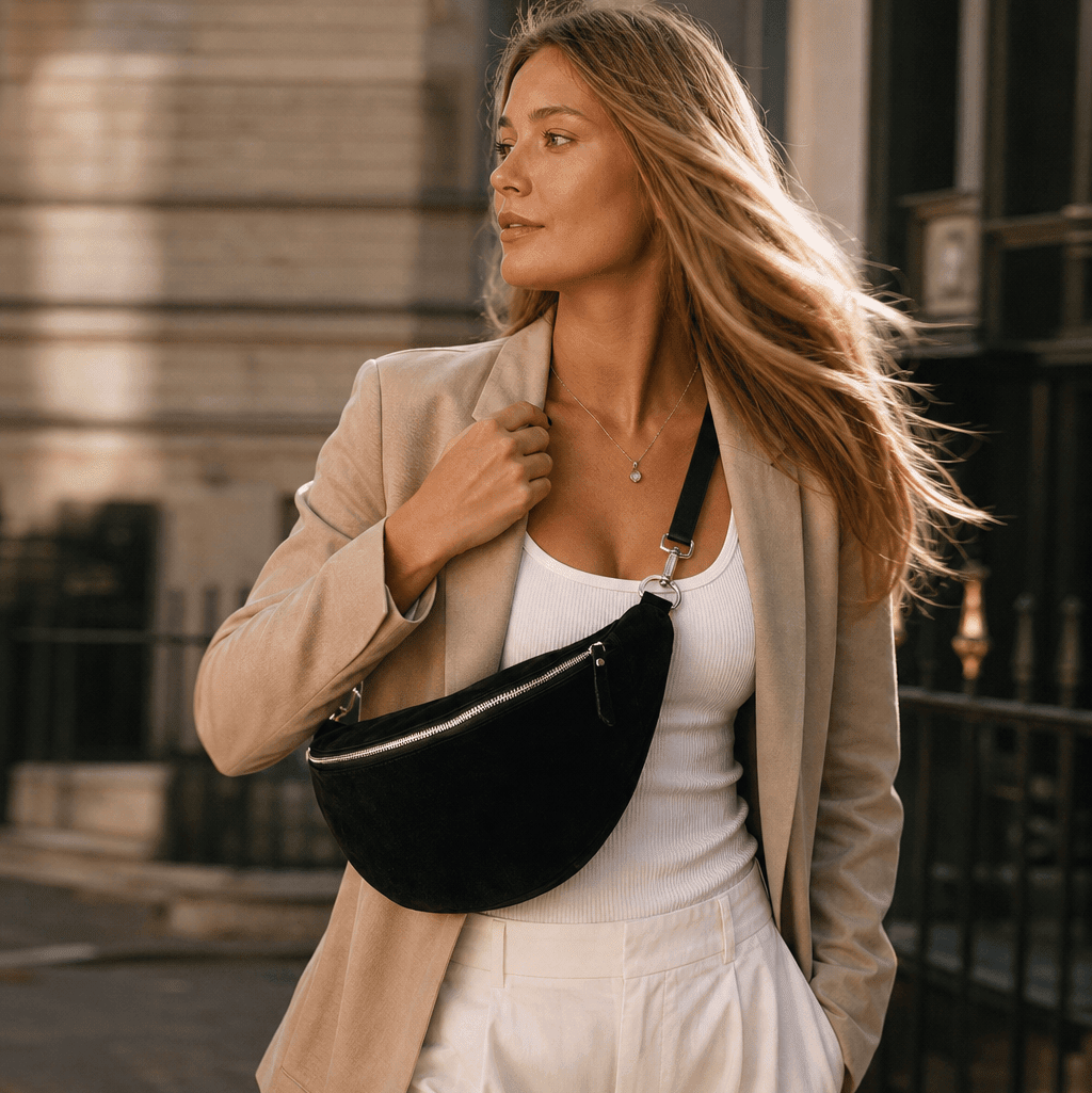 lepelou - leder - Bauchtasche - Wildleder Bauchtasche VALENTINA XL schwarz - LPBVALSCHXL