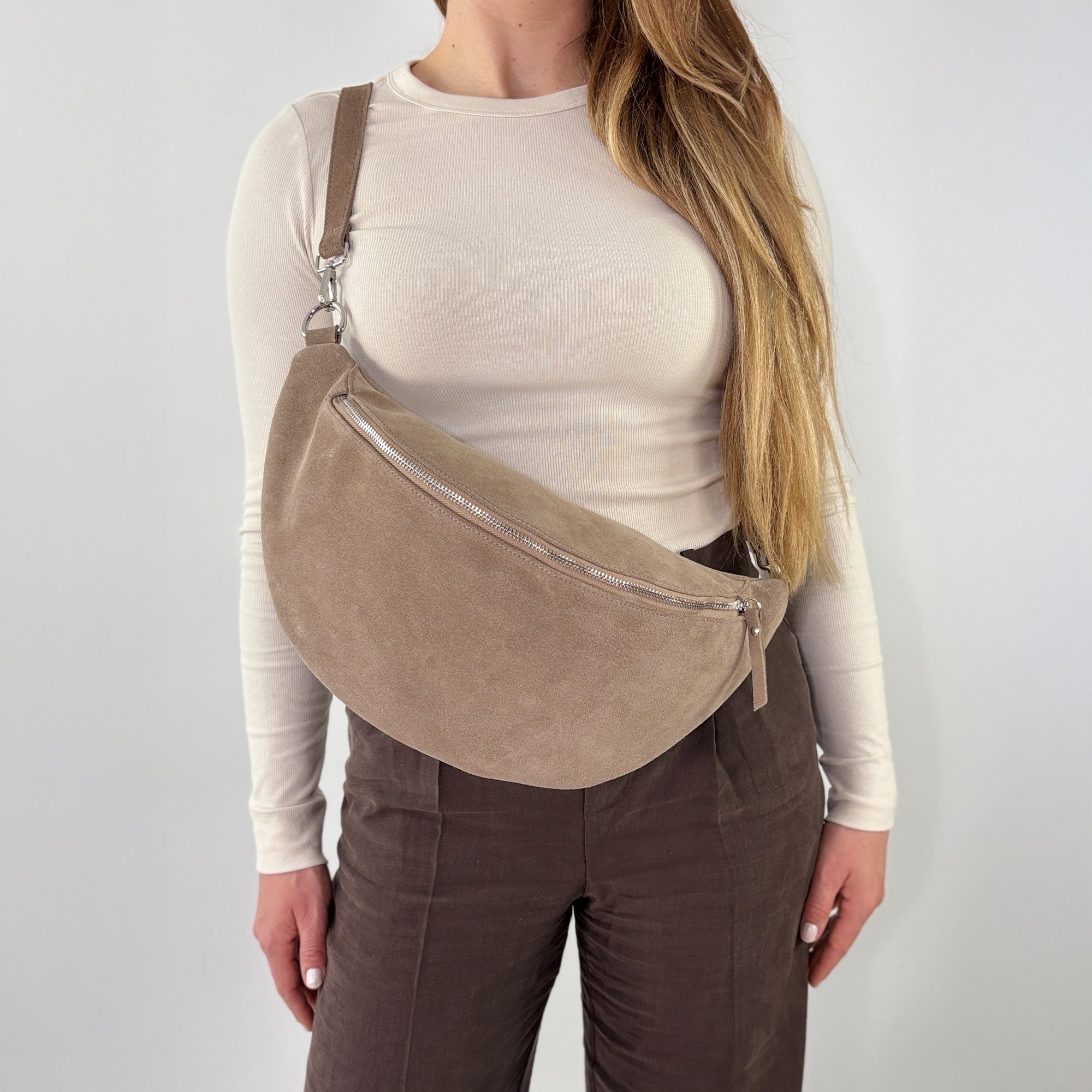 lepelou - leder - Bauchtasche - Wildleder Bauchtasche VALENTINA XL taupe - LPBVALTAUXL