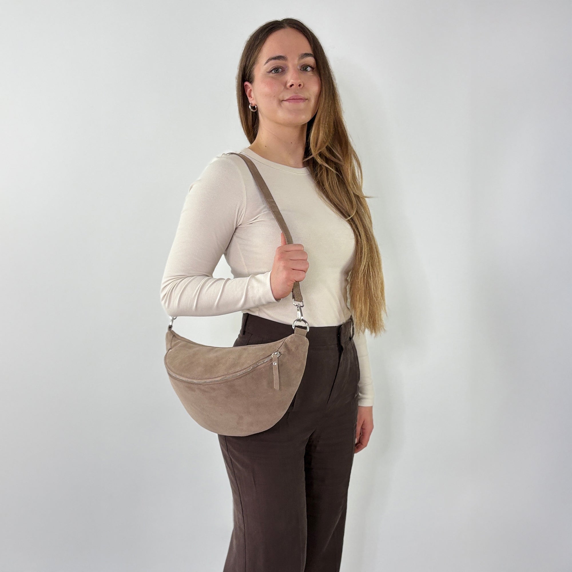 lepelou - leder - Bauchtasche - Wildleder Bauchtasche VALENTINA XL taupe - LPBVALTAUXL