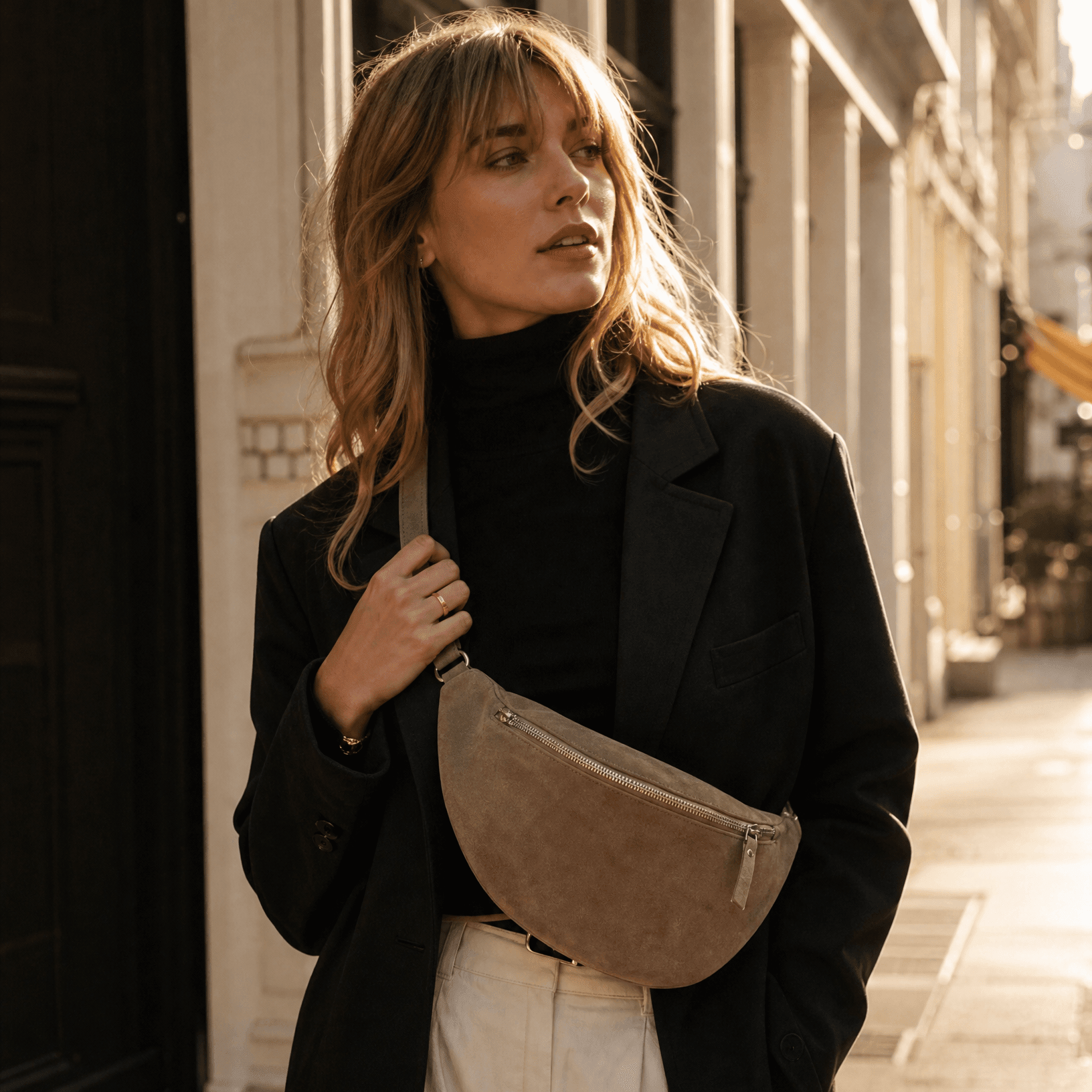 lepelou - leder - Bauchtasche - Wildleder Bauchtasche VALENTINA XL taupe - LPBVALTAUXL