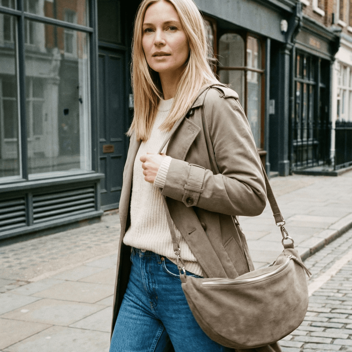 lepelou-leder-Bauchtasche-Wildleder Bauchtasche VALENTINA XL taupe -LPBVALTAUXL