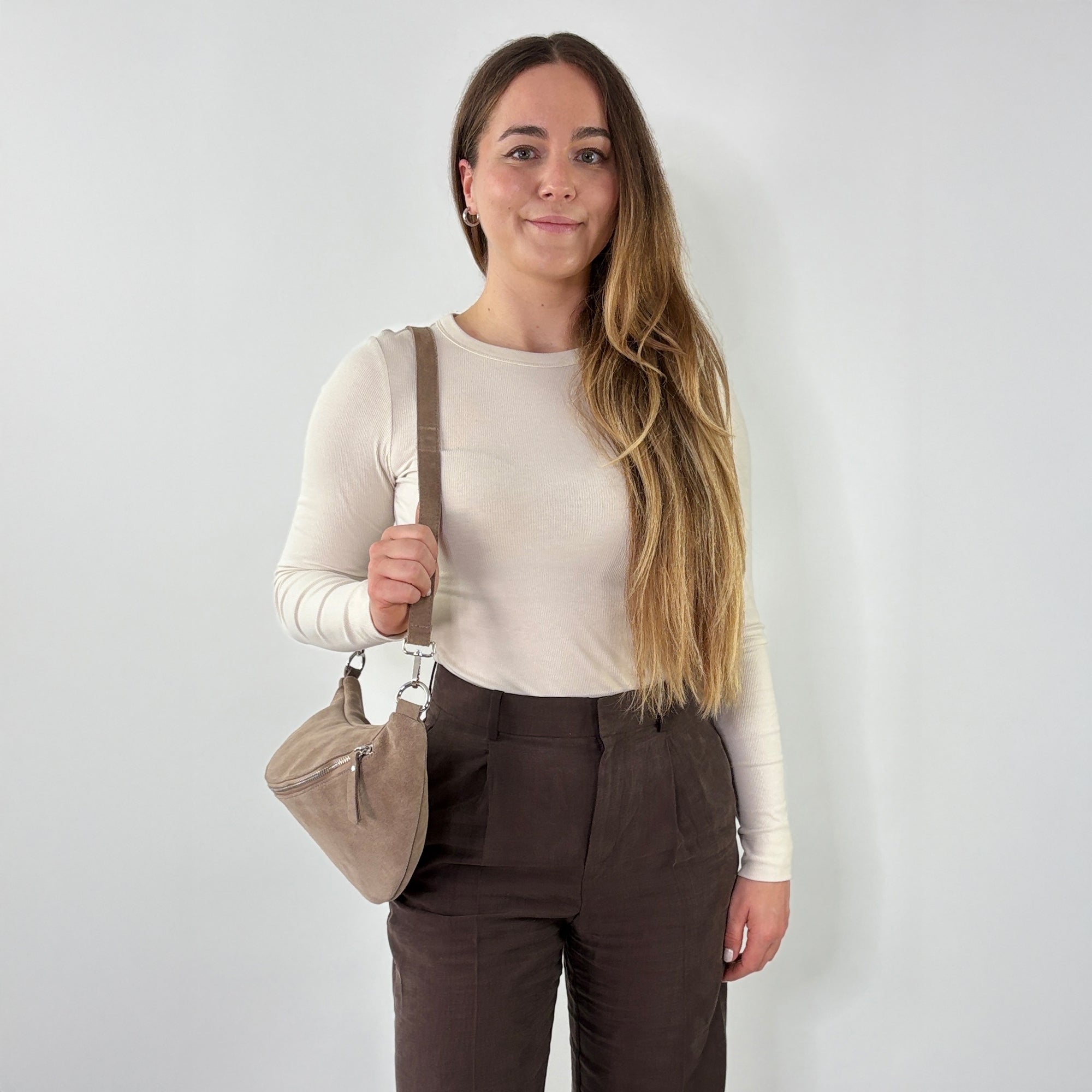 lepelou - leder - Bauchtasche - Wildleder Bauchtasche VALENTINA XL taupe - LPBVALTAUXL