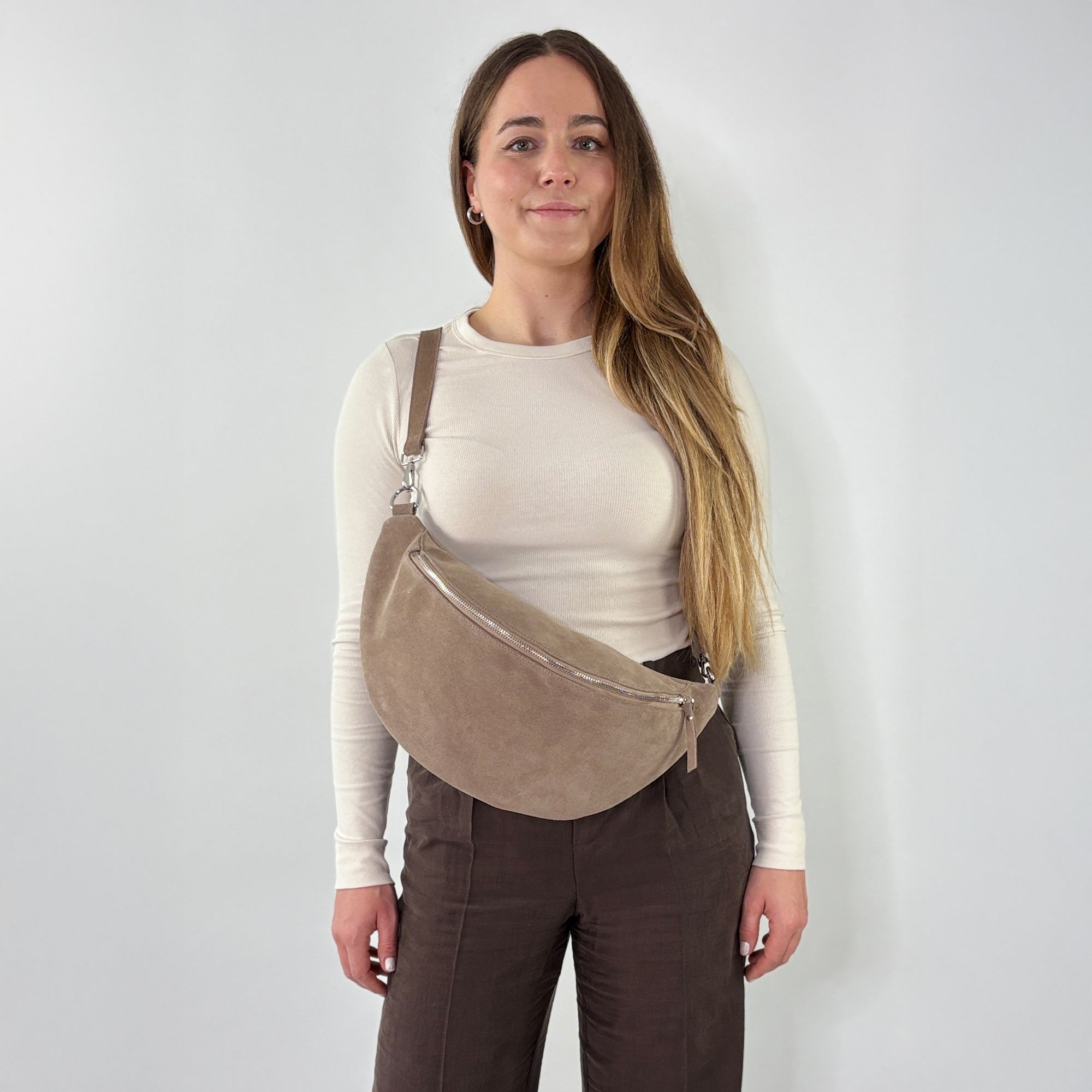 lepelou - leder - Bauchtasche - Wildleder Bauchtasche VALENTINA XL taupe - LPBVALTAUXL