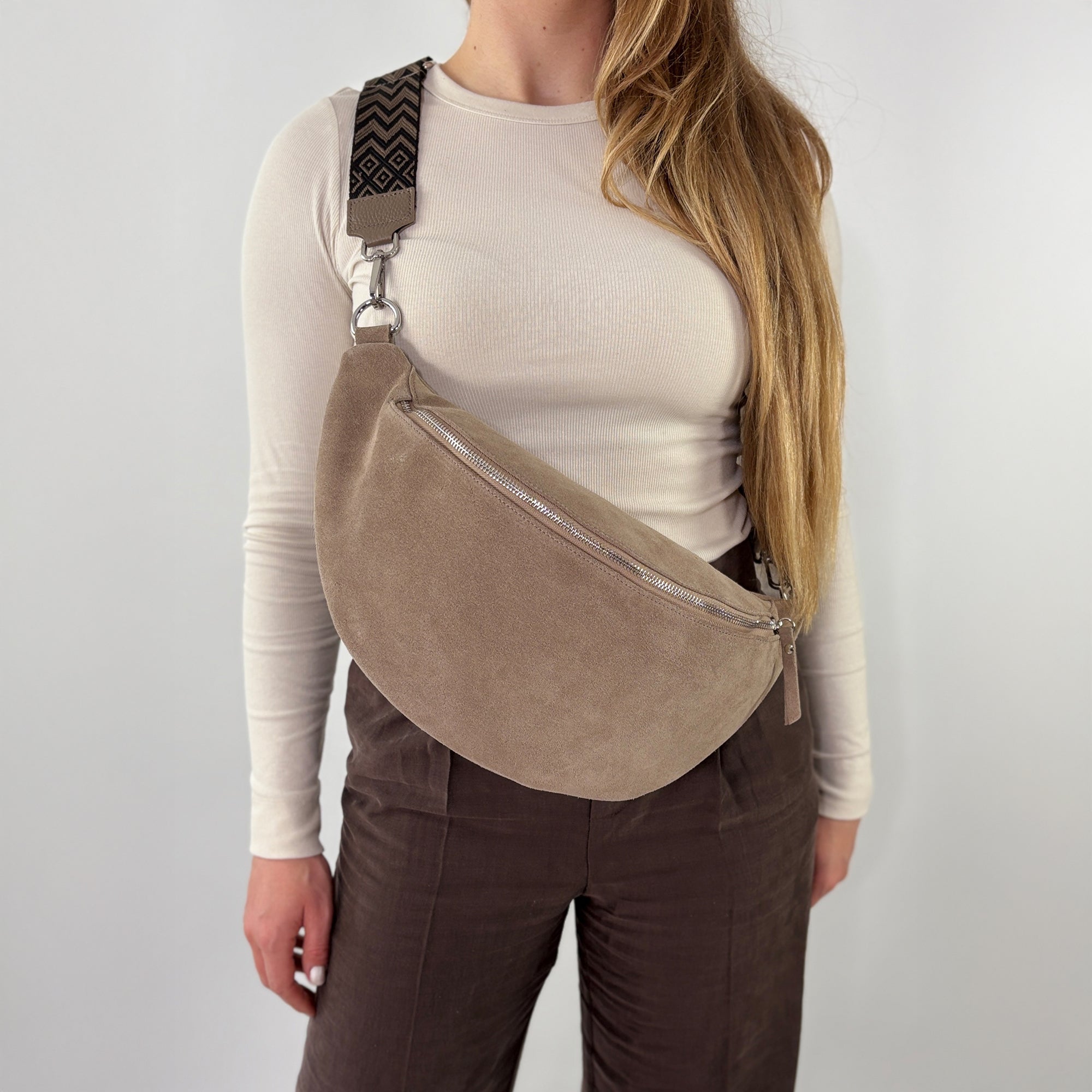 lepelou - leder - Bauchtasche - Wildleder Bauchtasche VALENTINA XL taupe - LPBVALTAUXL4