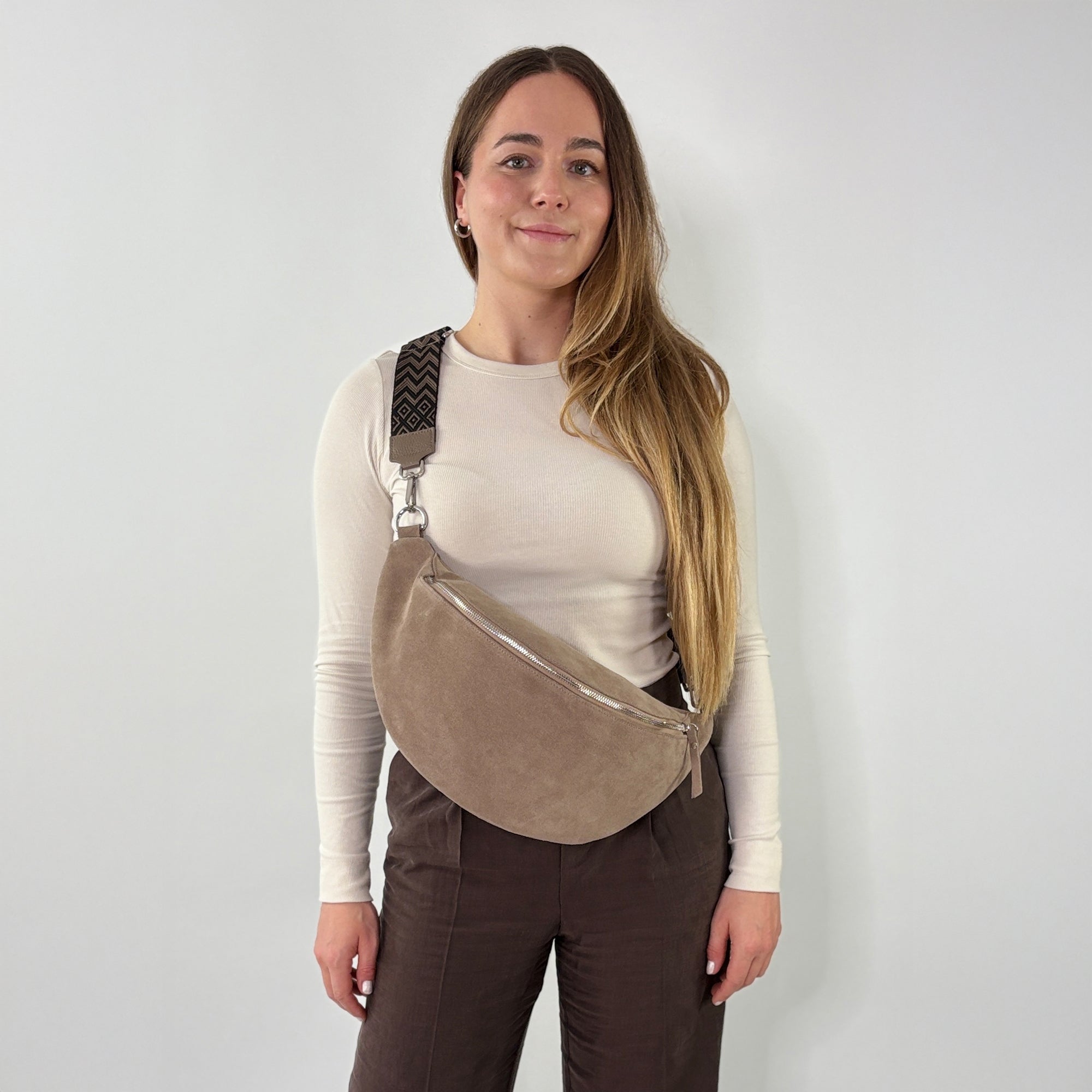 lepelou - leder - Bauchtasche - Wildleder Bauchtasche VALENTINA XL taupe - LPBVALTAUXL4