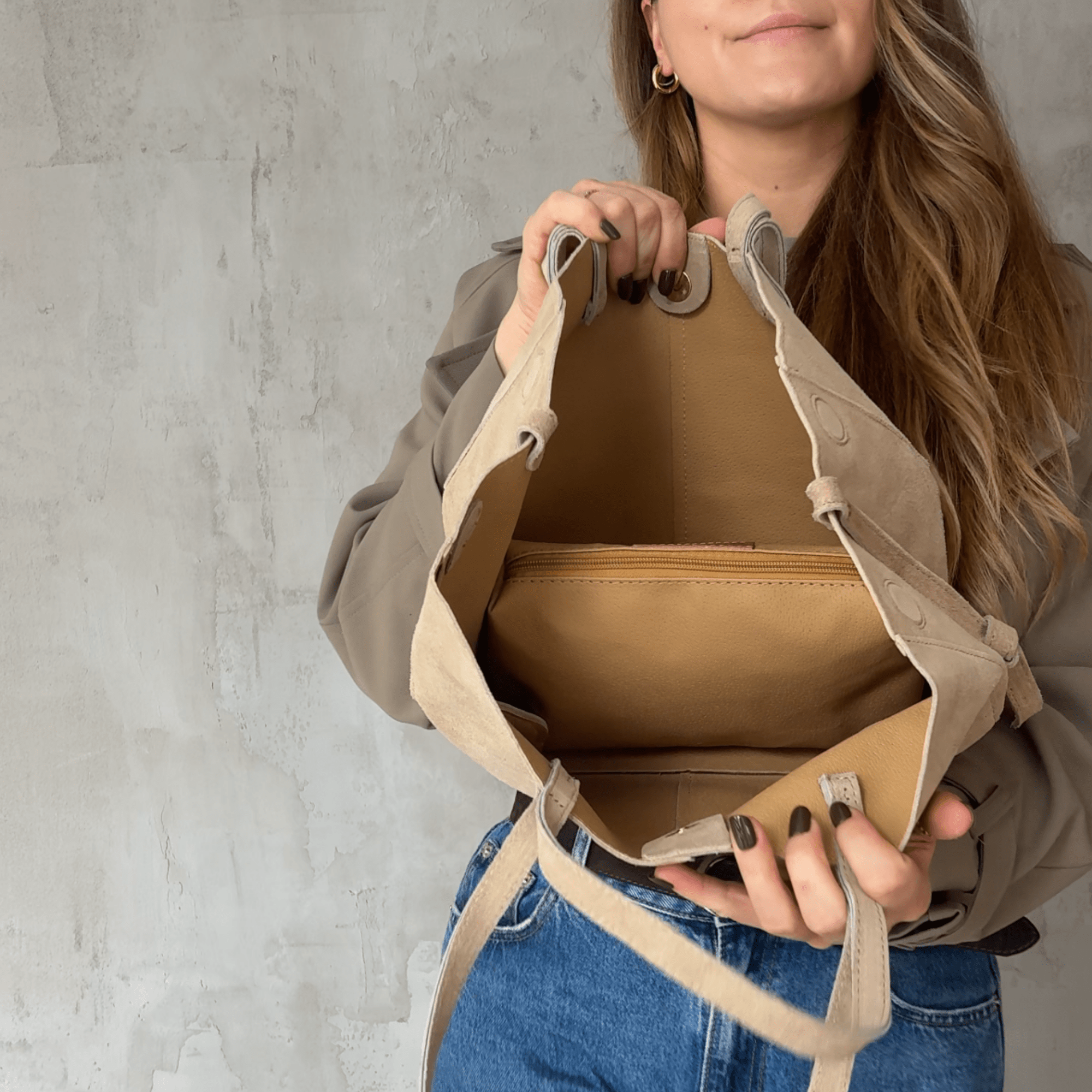 lepelou - leder - Bauchtasche - Wildleder Handtasche TESSA beige - LPHTESBEI