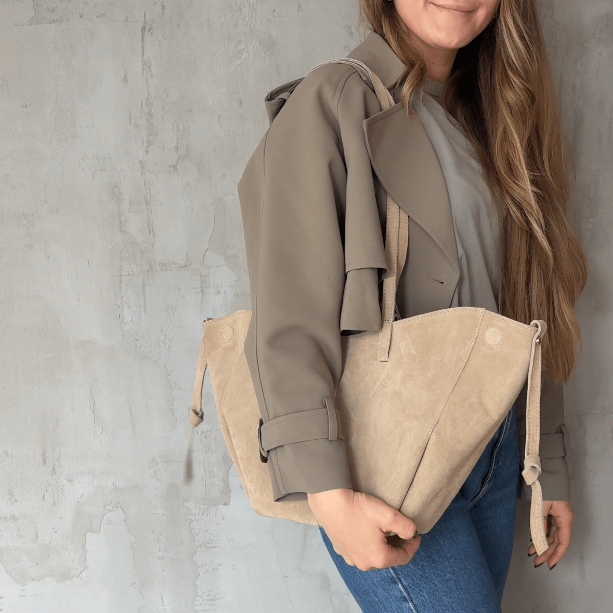 lepelou - leder - Bauchtasche - Wildleder Handtasche TESSA beige - LPHTESBEI
